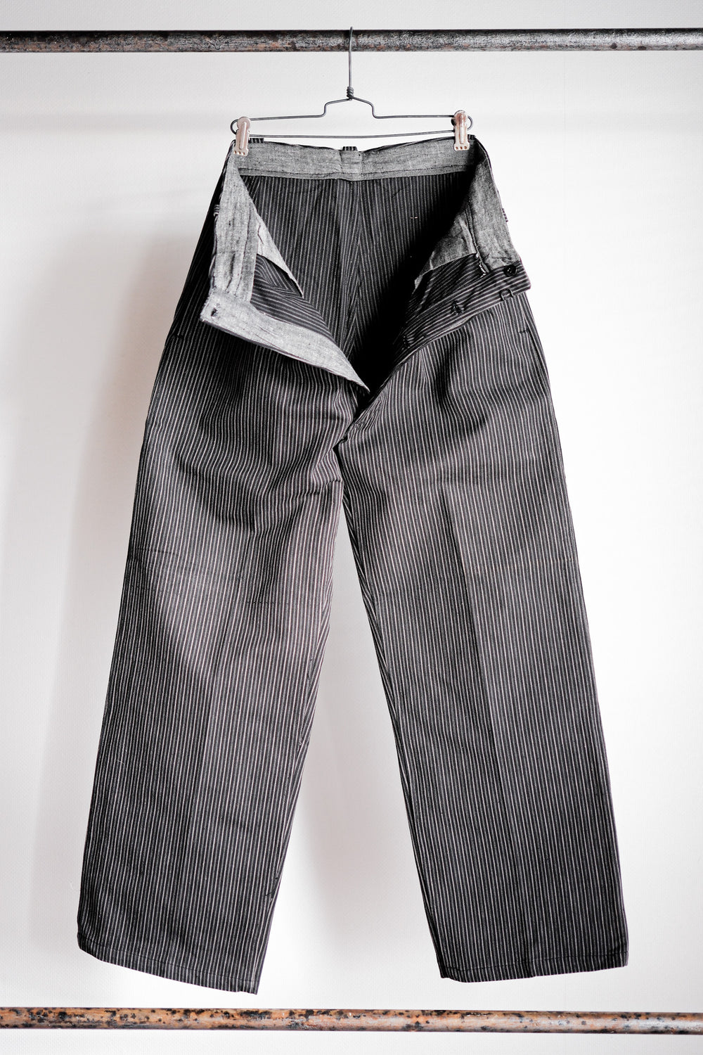【~40's】French Vintage Cotton Striped Work Pants "Dead Stock"