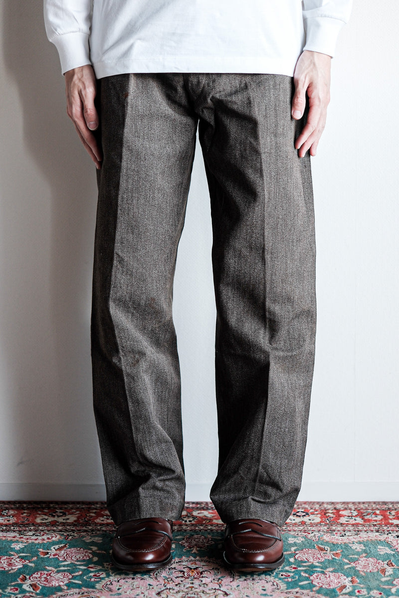 [~ 20's] French Vintage Brown Salt & Pepper Cotton HBT ทำงาน