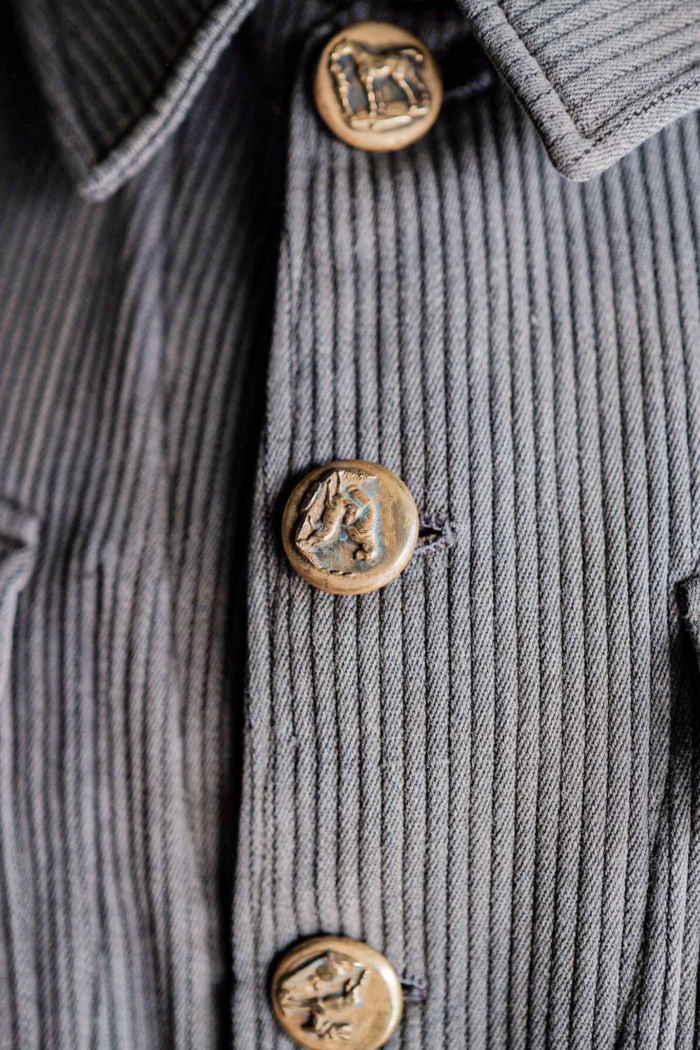 ［~30's］French Vintage Gray Cotton Pique Hunting Jacket With Chin Strap