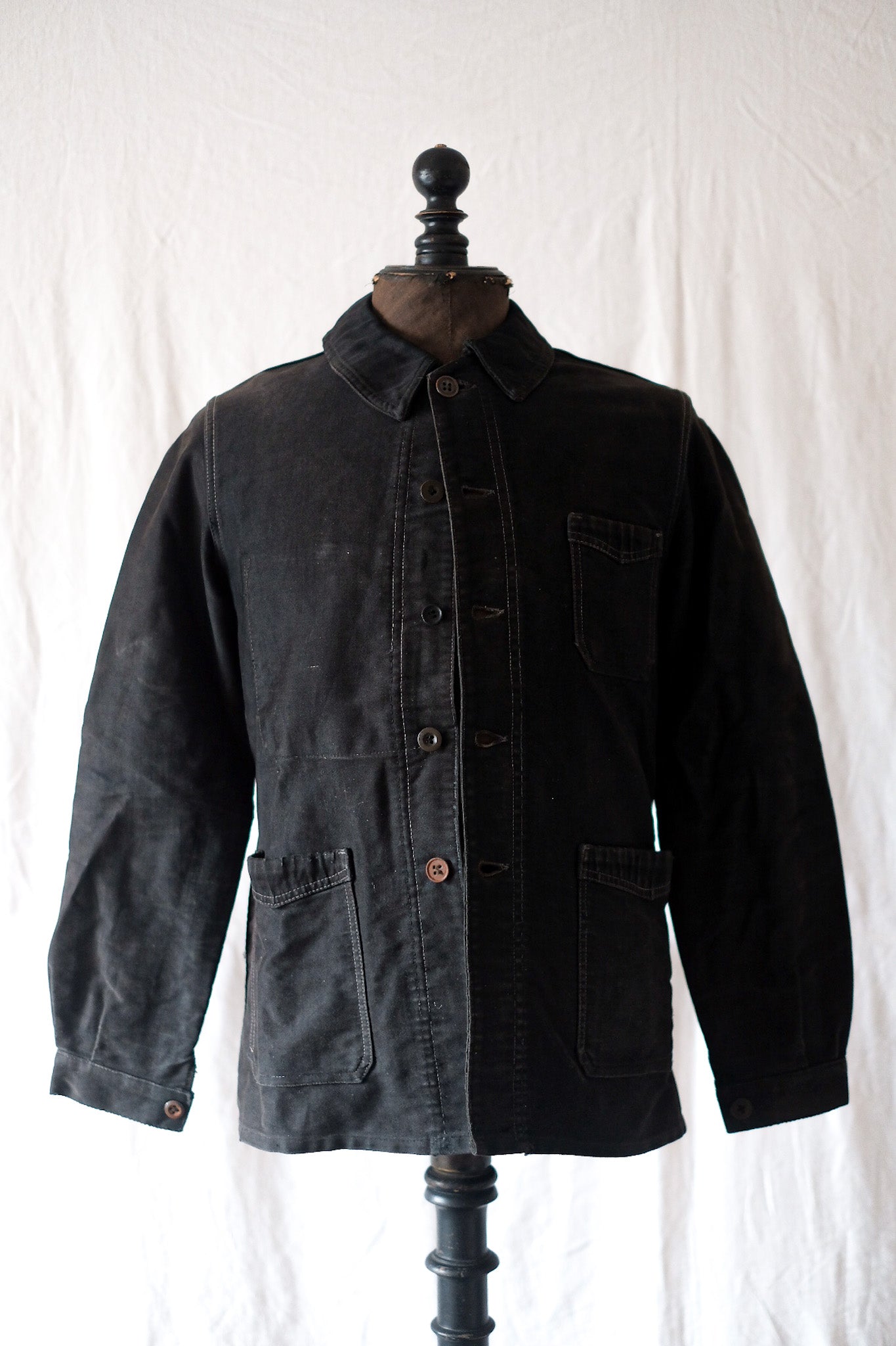 【~40's】French Vintage Black Moleskin Work Jacket