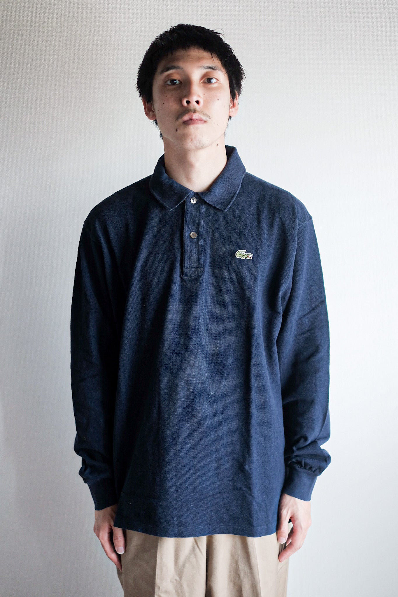 [~ 80's] Chemise Lacoste L/S Polo Shirt Size.5 "Navy"