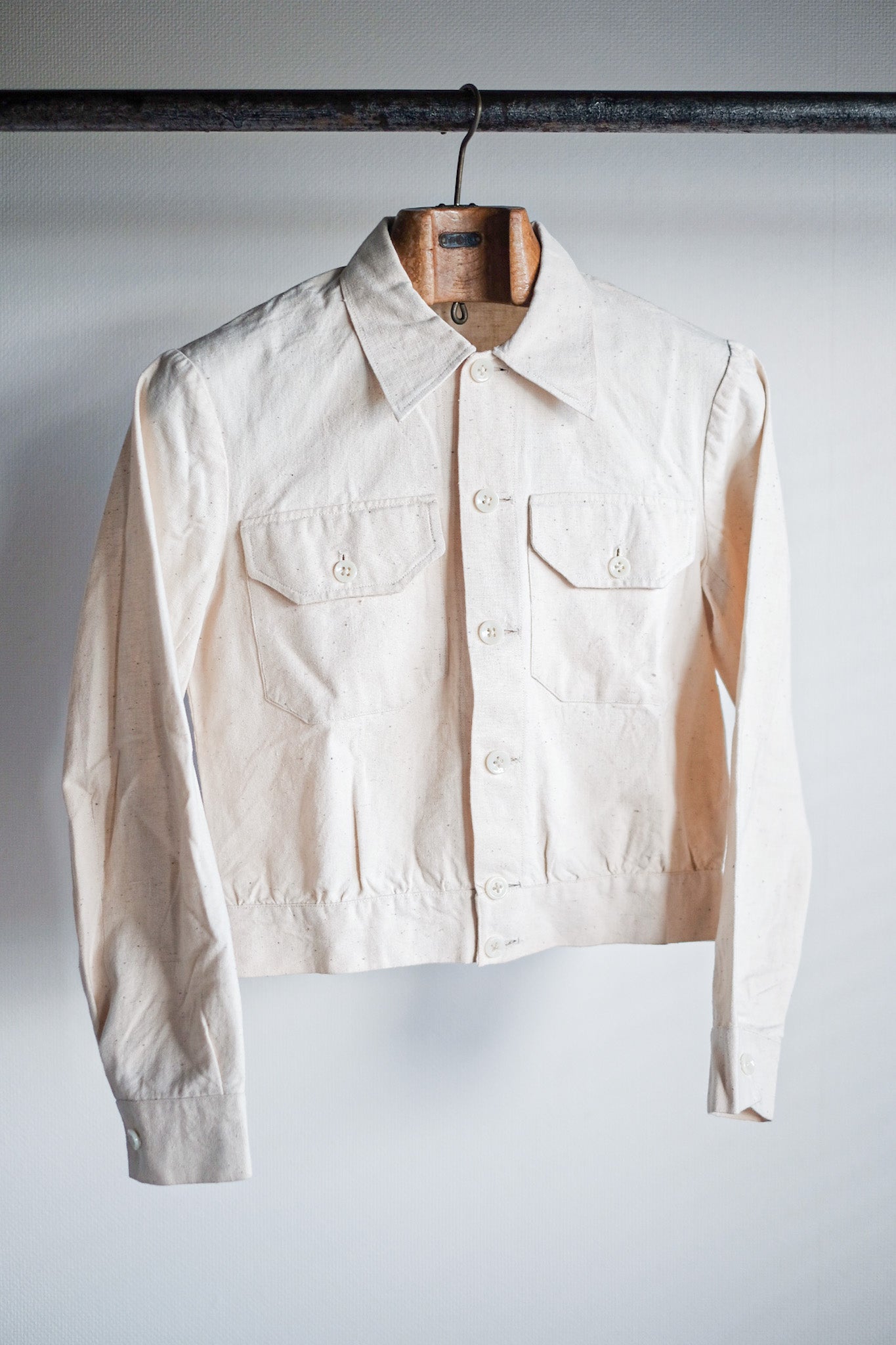 [~ 30's] French Vintage Natual Cotton Summer Jacket "Dead Stock"