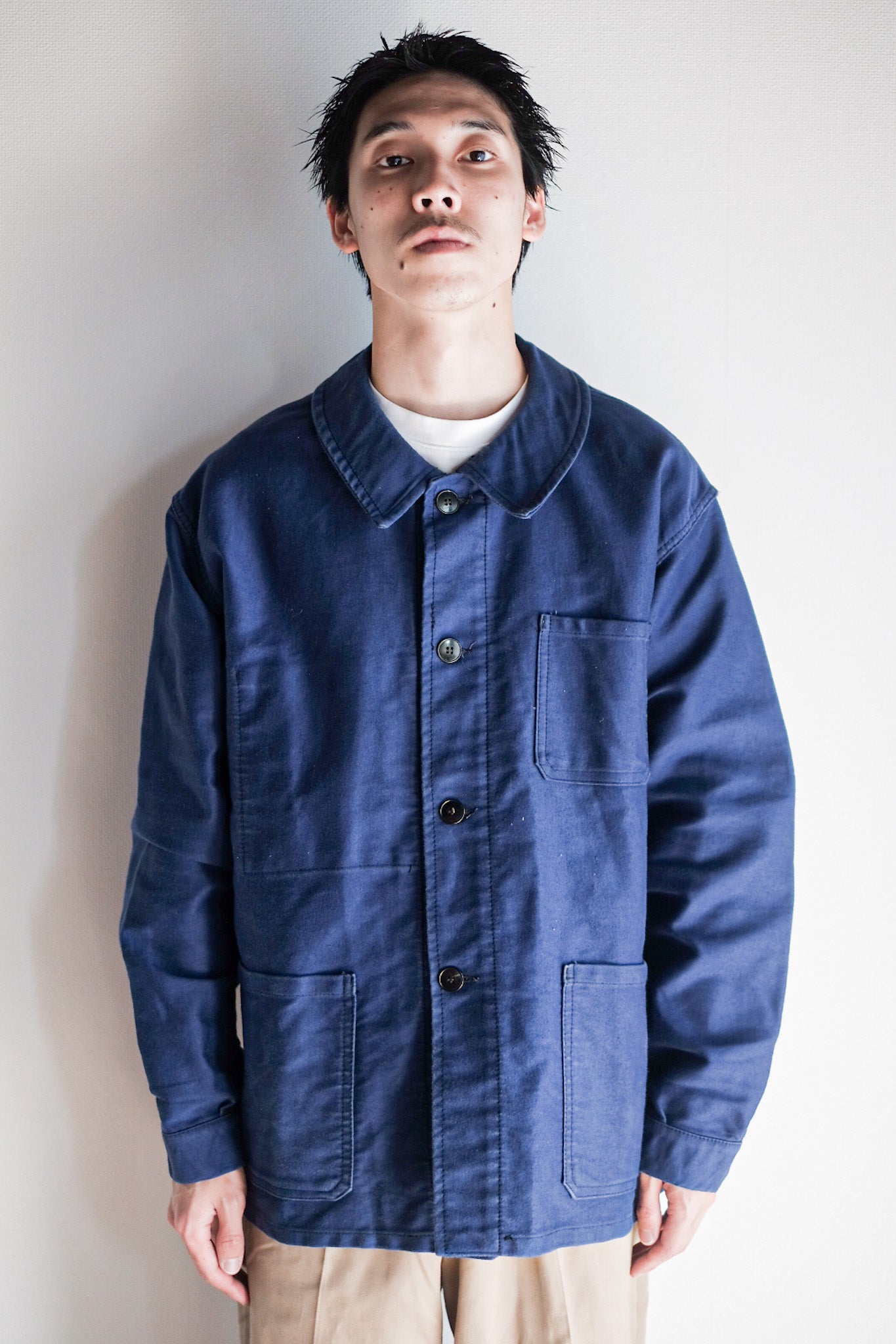 [~ 60's] French Vintage Blue Moleskin Work Jacket "4 Buttons"