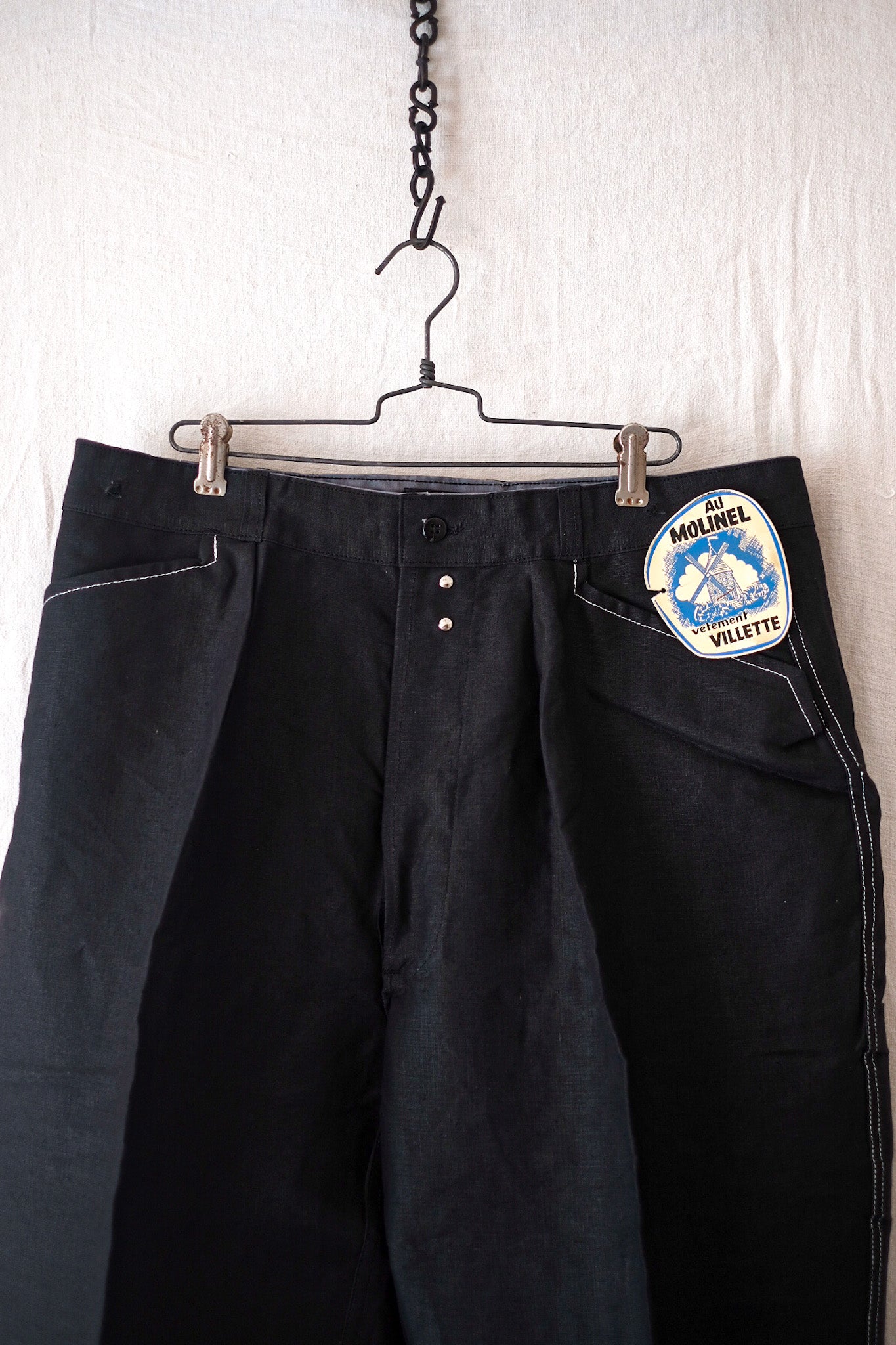 【~50's】French Vintage Black Linen Work Pants "Dead Stock"