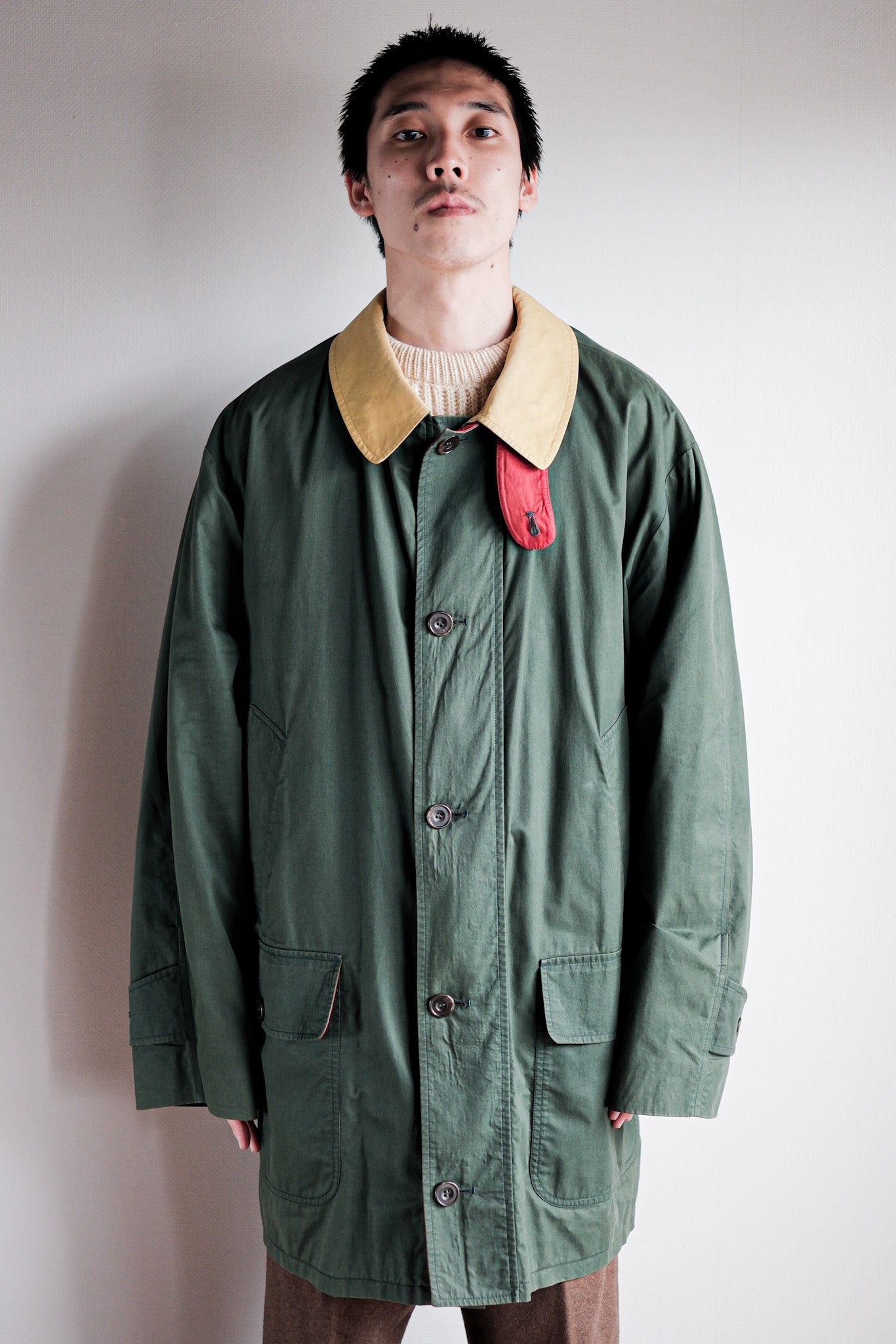 【~90's】Old INVERTERE Crazy Pattern Cotton Coat With Chin Strap