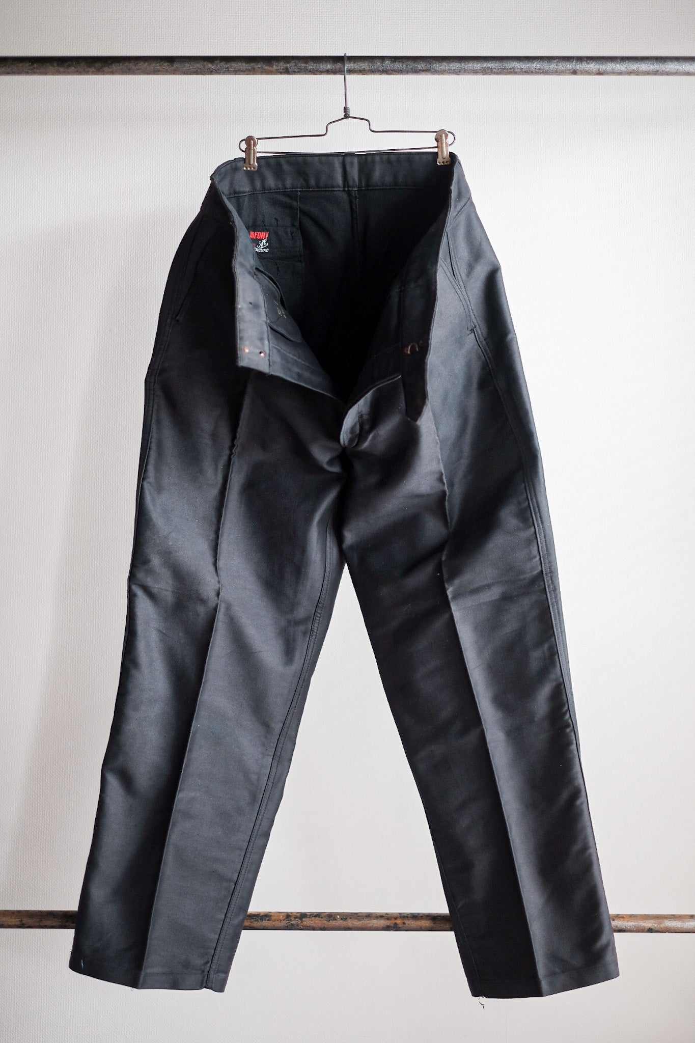 [~ 40's] French Vintage Black Moleskin Work Pants "Adolphe Lafont" "Dead Stock"