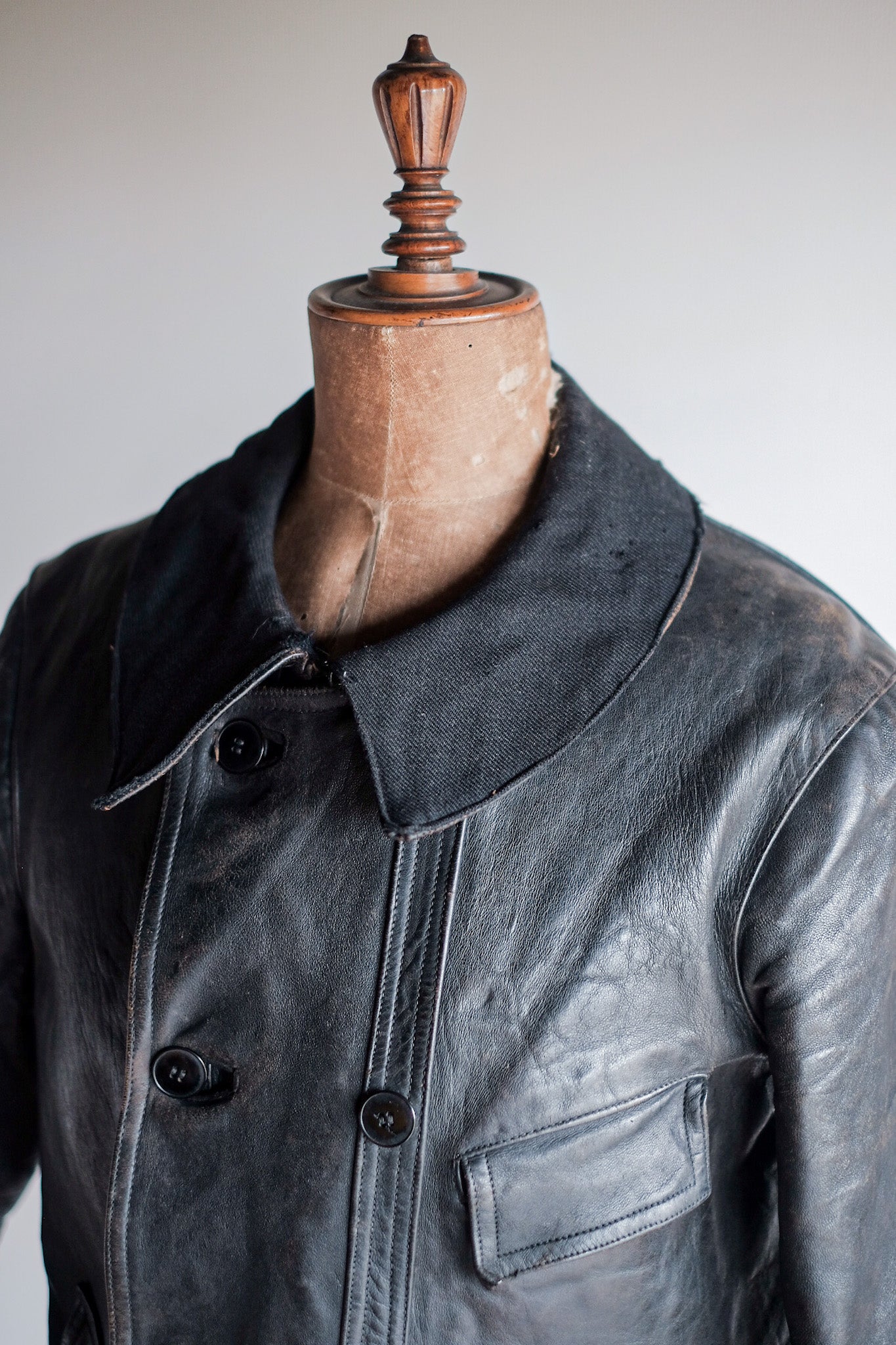 [~ 30 '] 프랑스 빈티지 LE Corbusier 가죽 작업 재킷 "Wool Collar"