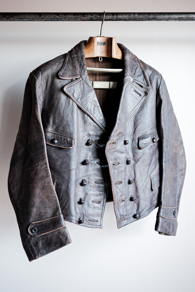 40's] German Vintage Double Breasted Motorcycle Leather Jacket