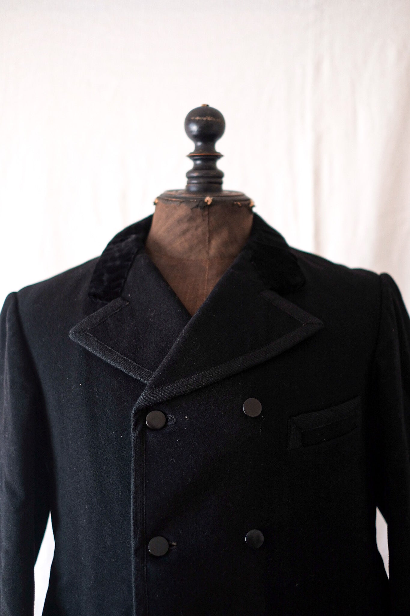 [~ 30's] Néerlandais veste de sac en velours en laine noire vintage X