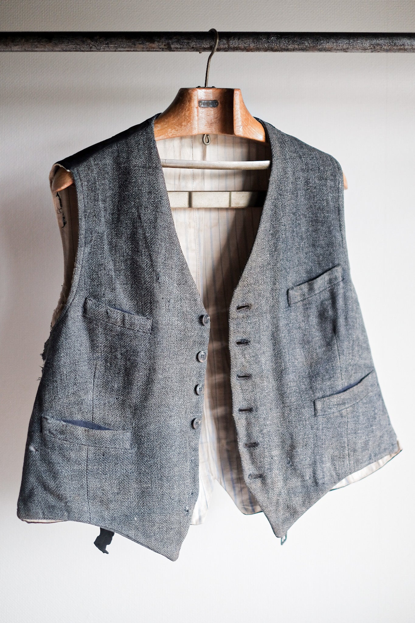 【~40's】French Vintage Gray Wool Work Gilet