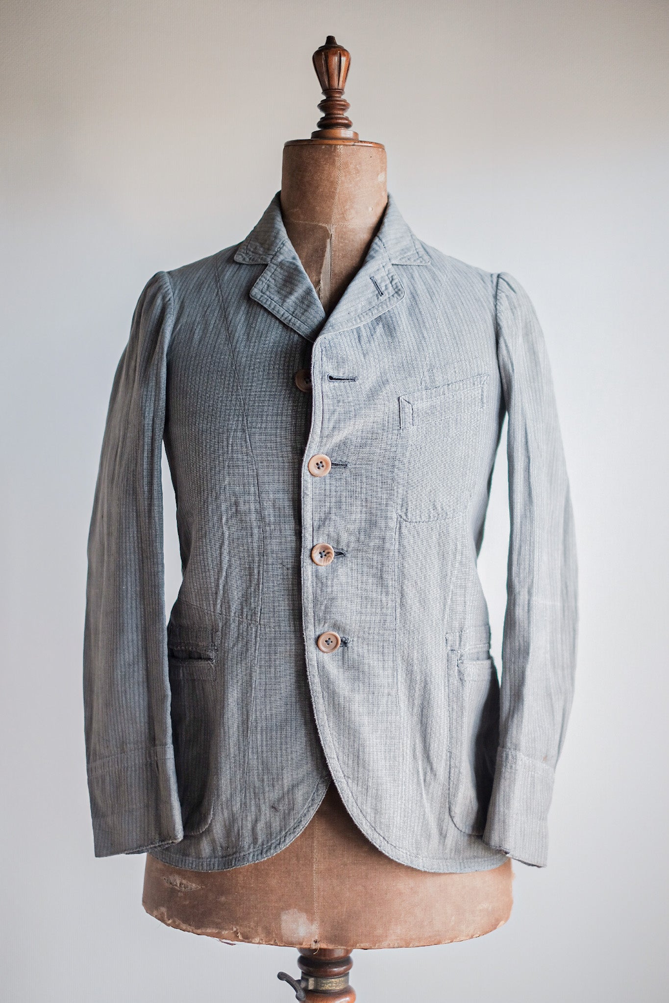 [~ 10's] French Antique Chambray Striped Sack Jacket