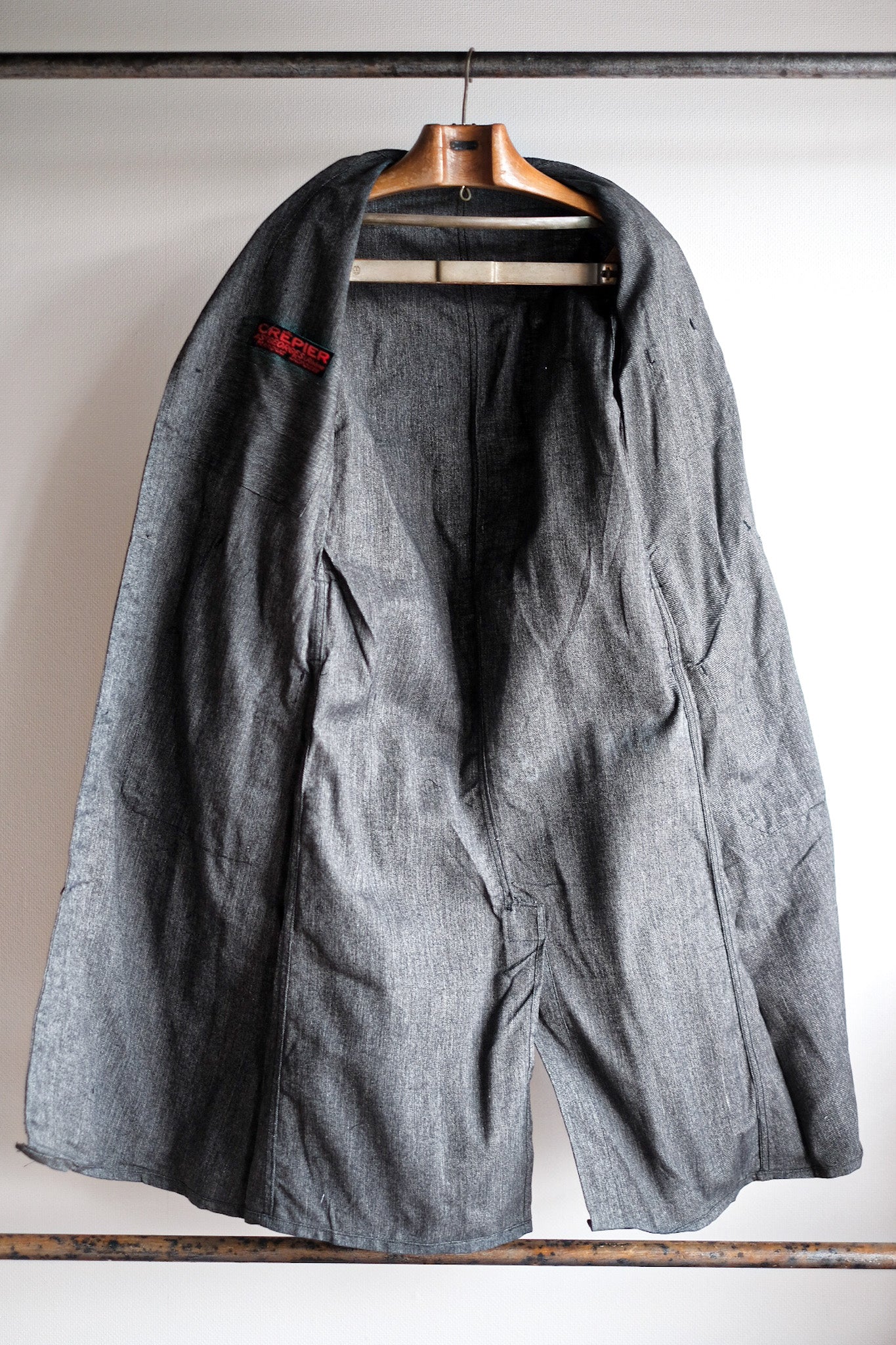 [~ 40's] French Vintage Black Chambray Atelier Coat "Dead Stock"
