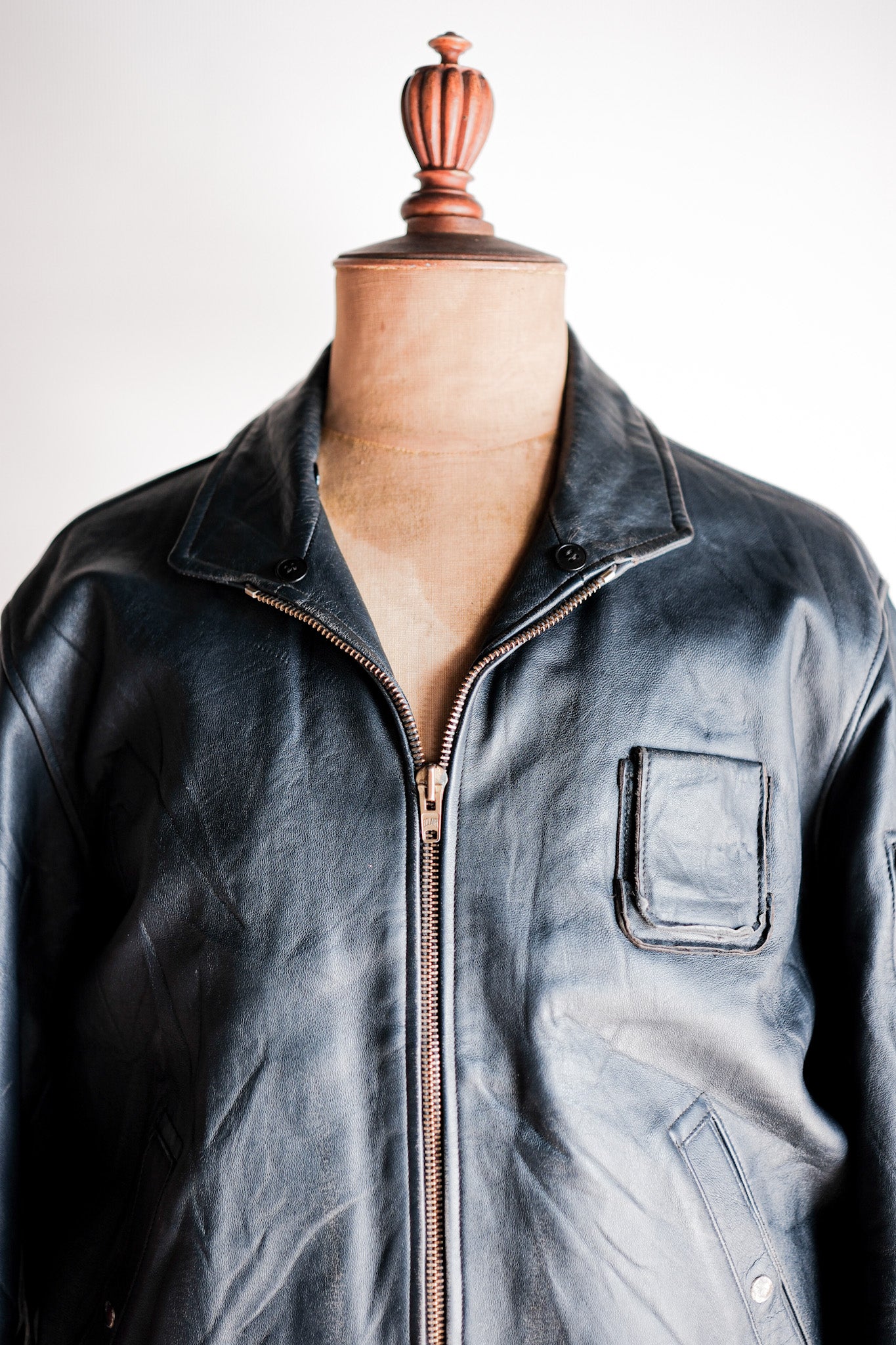 【~70's】French Air Force Pilot Leather Jacket Size.50
