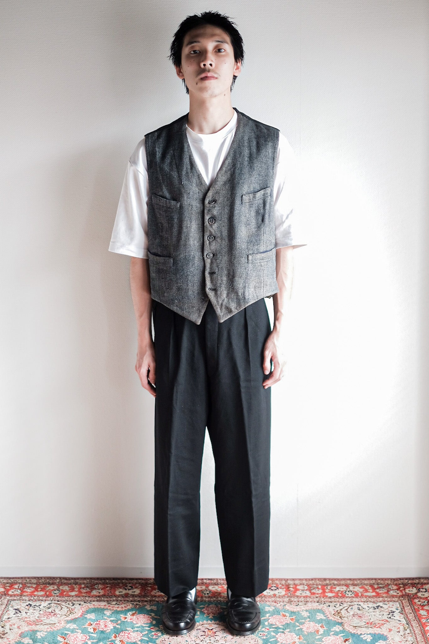 ［~40's］French Vintage Gray Wool Work Gilet