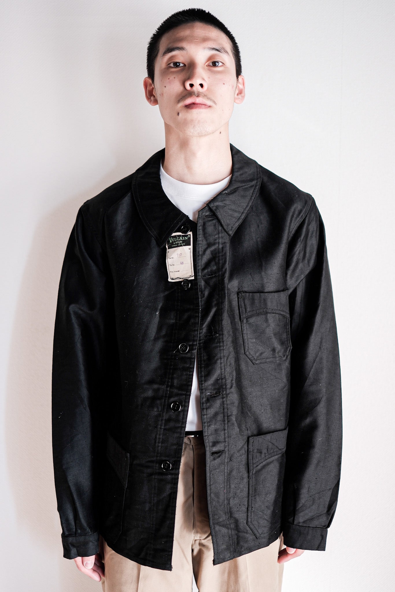 ［~40's］French Vintage Black Light Moleskin Work Jacket "Vulcain" "Dead Stock"