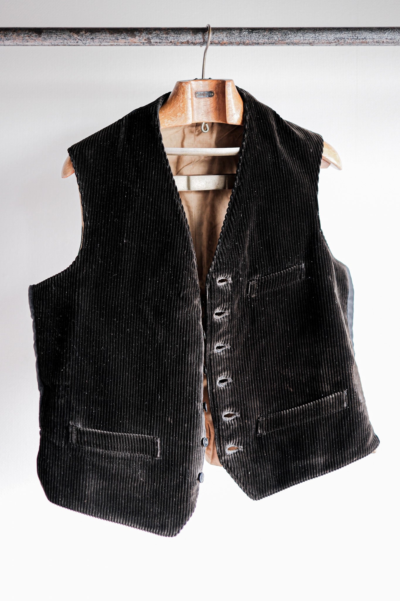 [~ 40's] French Vintage Dark Brown Corduroy Work Gilet