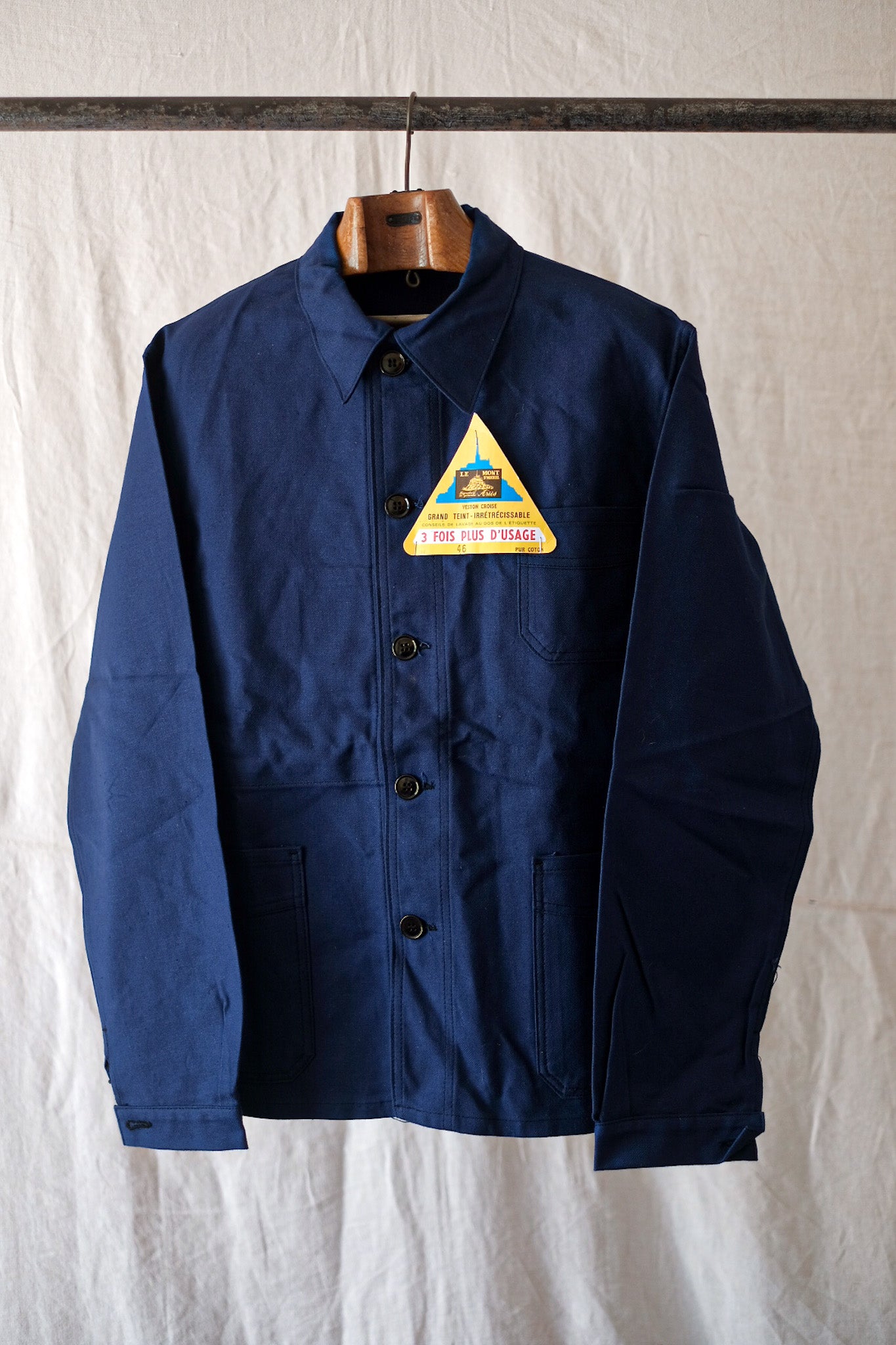 [~ 50's] French Vintage Blue Cotton Twil Work Jacket "Le Mont Stock" "Dead Stock"