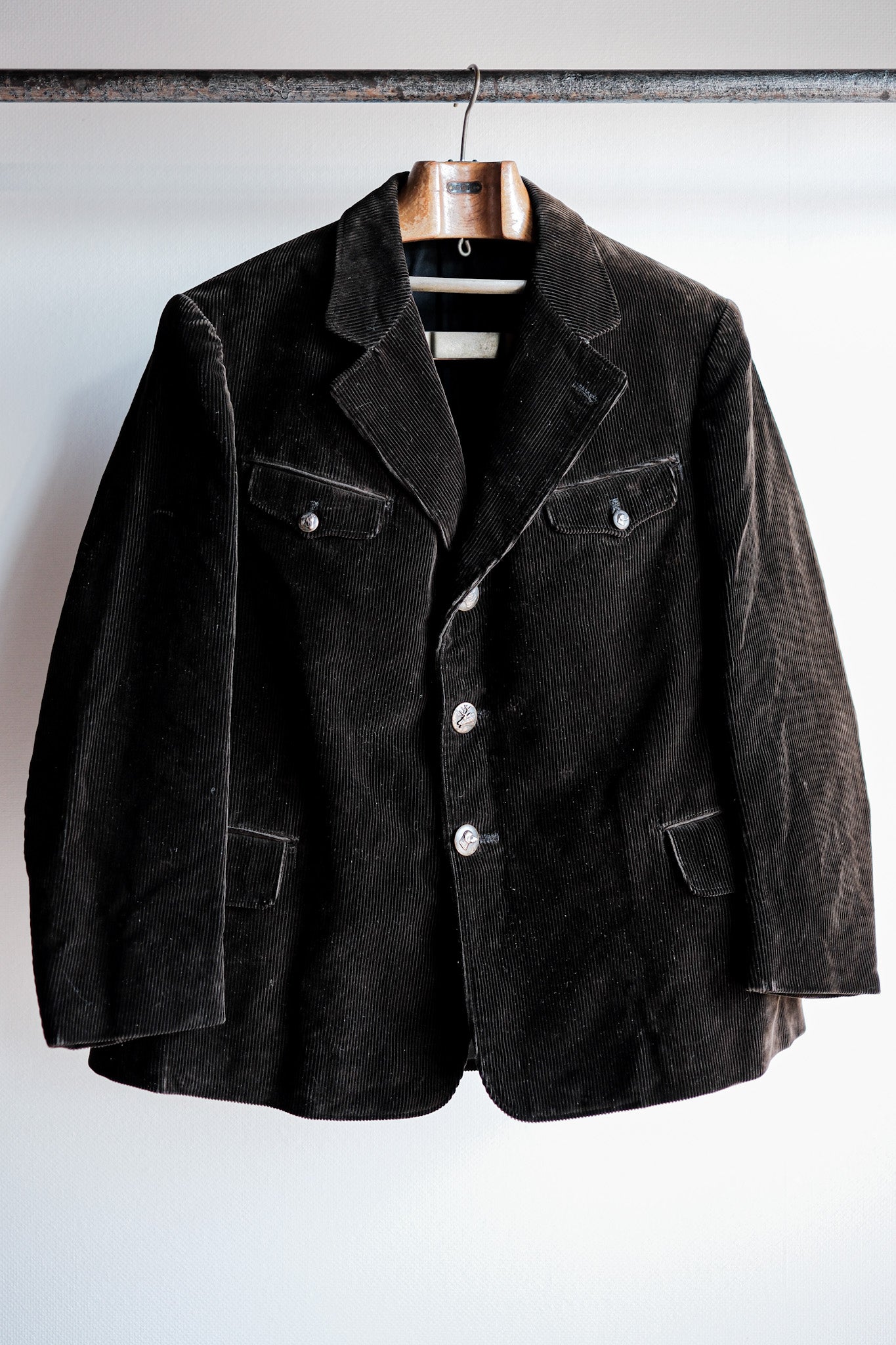 40's】French Vintage Dark Brown Corduroy Lapel Hunting Jacket 