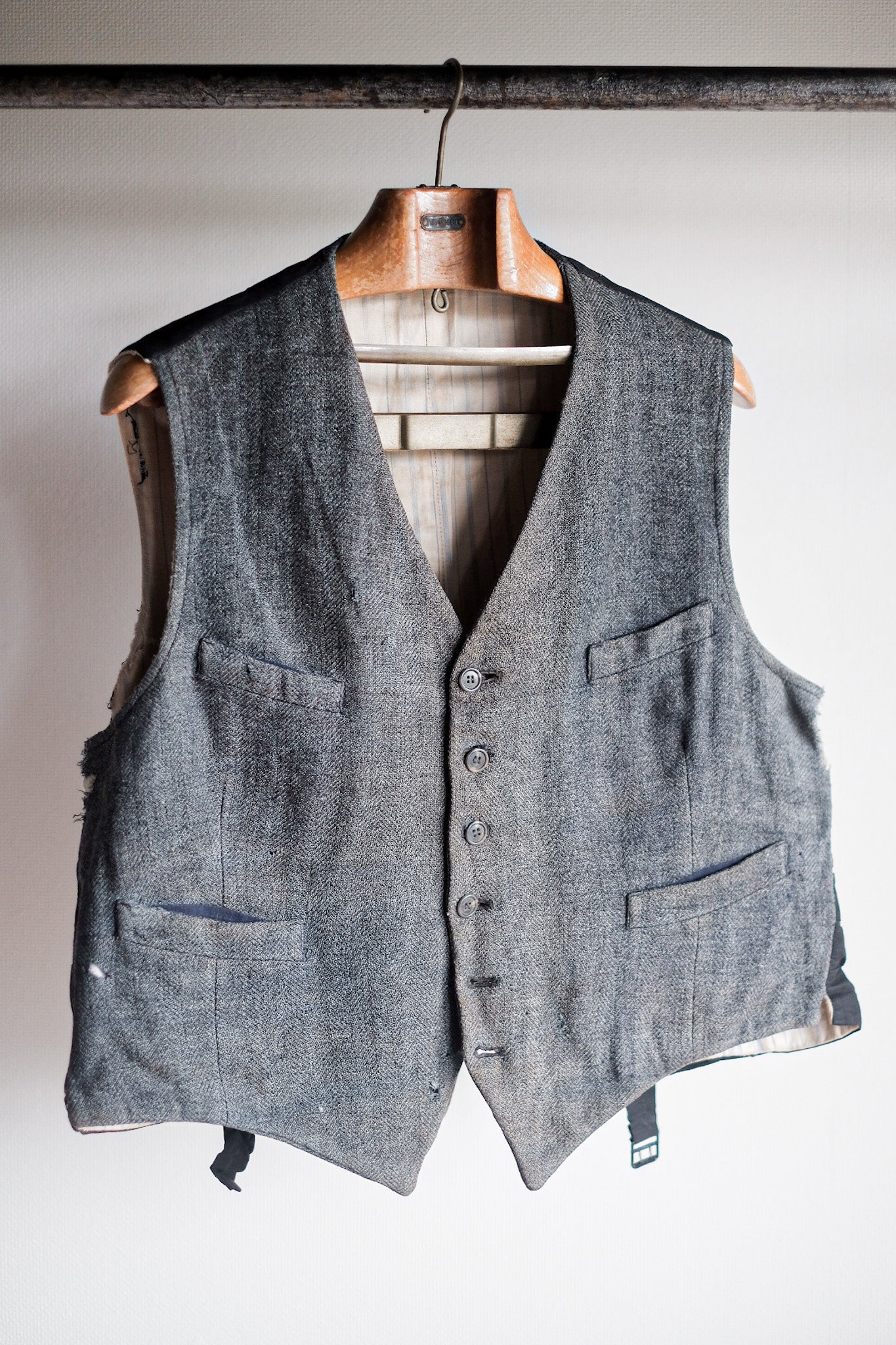 ［~40's］French Vintage Gray Wool Work Gilet