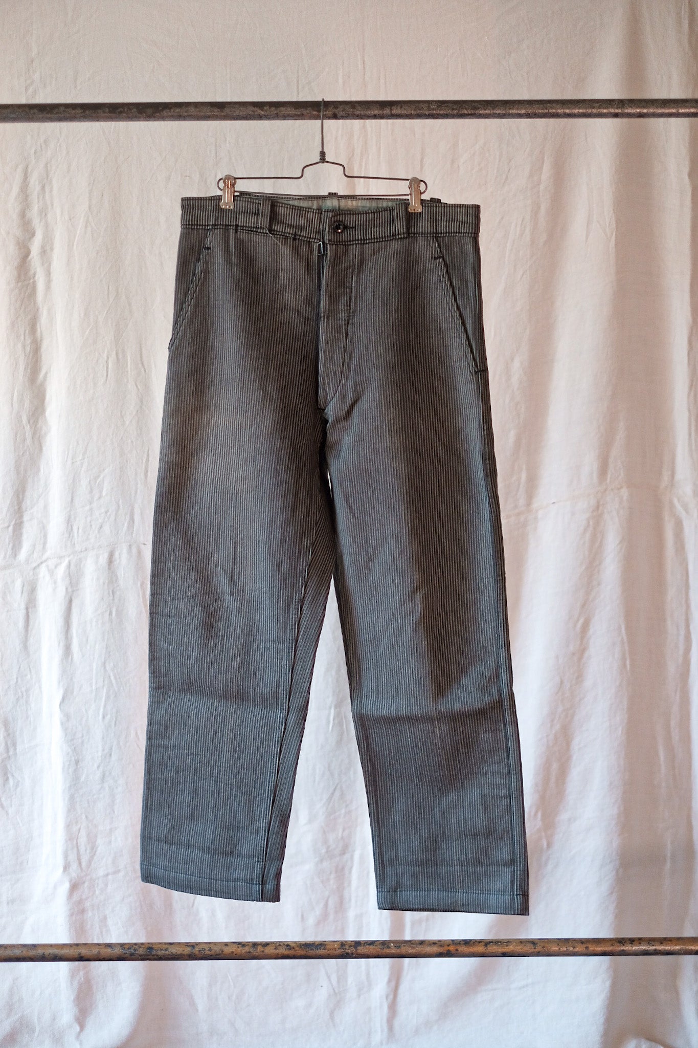 [~ 40's] Pantalon de travail de piqué en coton gris vintage français