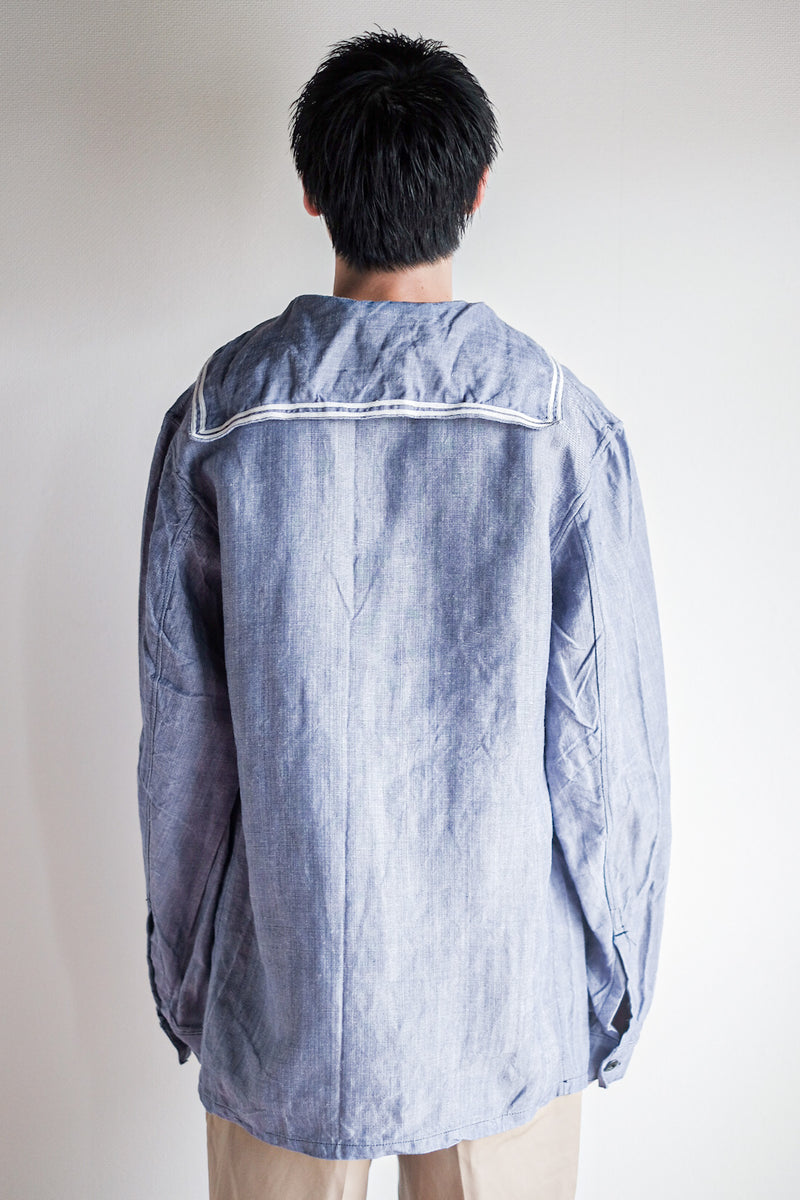 [~ 50's] เสื้อเชิ้ตผ้าลินิน Ramie ของกองทัพเรือฝรั่งเศส "Dead Stock"