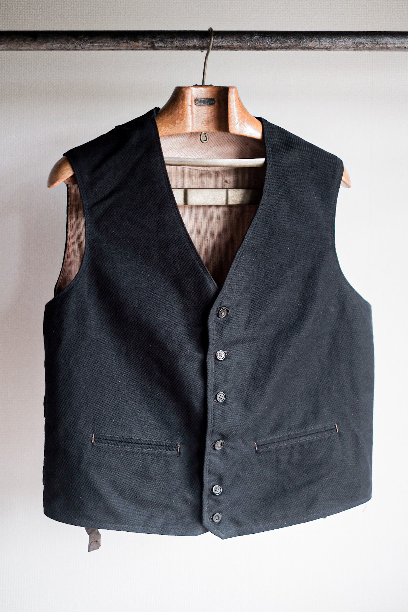 【~10's】French Vintage Black Wool Work Gilet