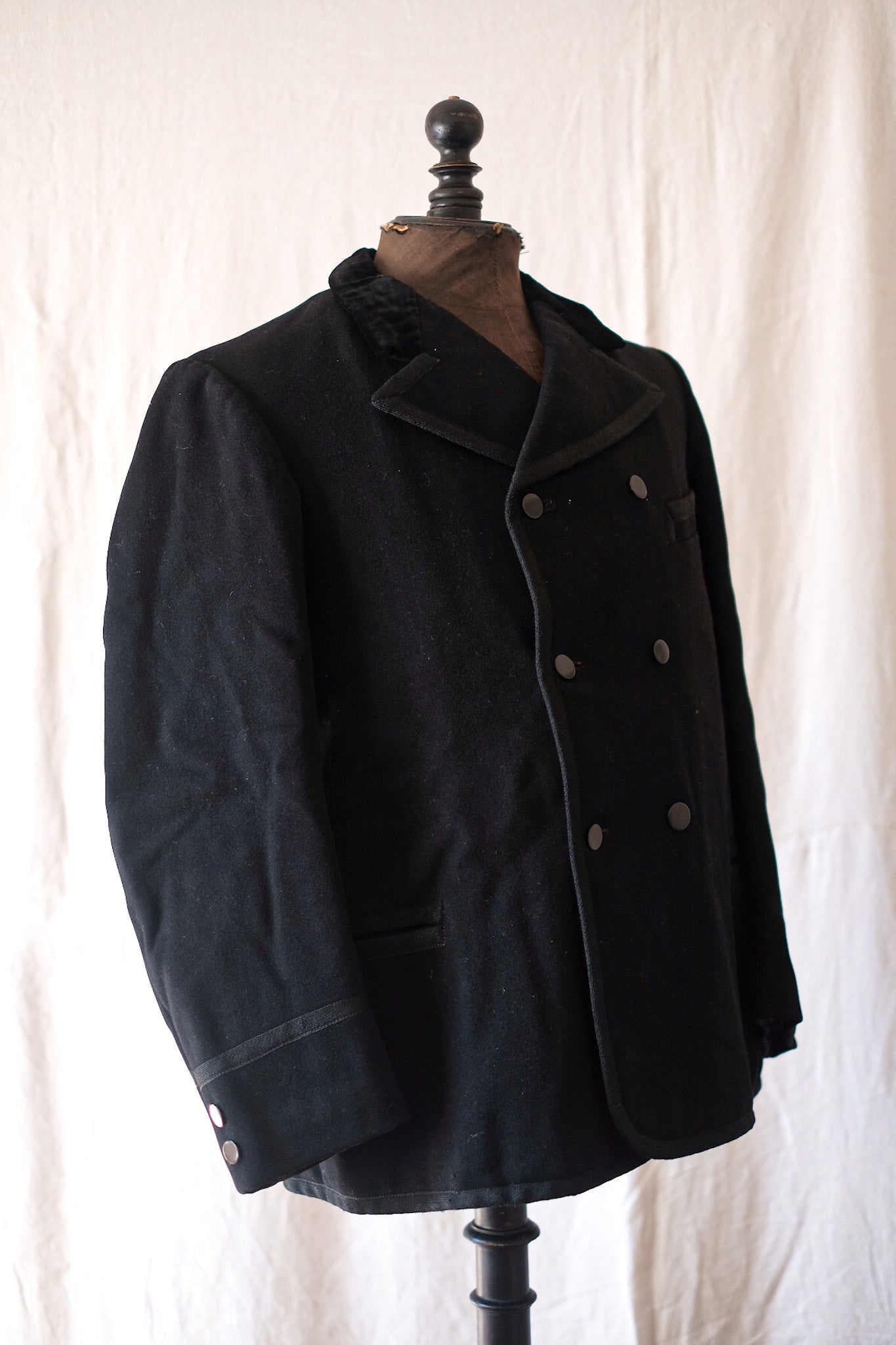 【~30's】Dutch Vintage Black Wool × Velor Sack Jacket