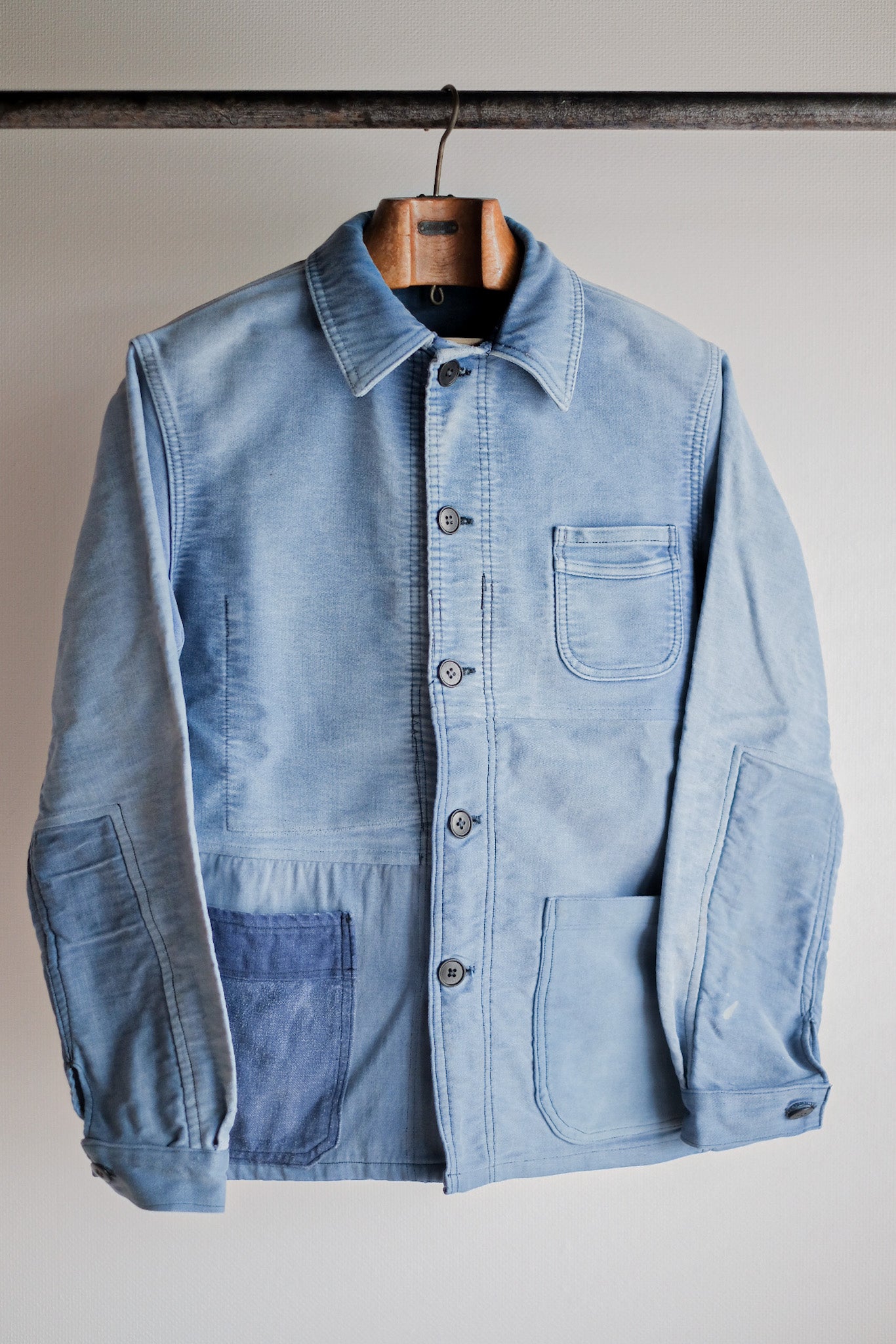 [~ 50's] French Vintage Blue Moleskin Work Jacket "Le Mont St. Michel"