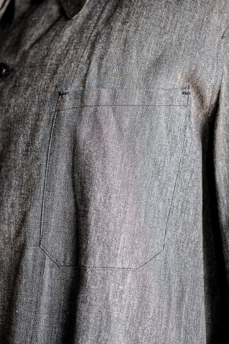 [~ 40's] French Vintage Black Chambray Atelier Coat "Dead Stock"