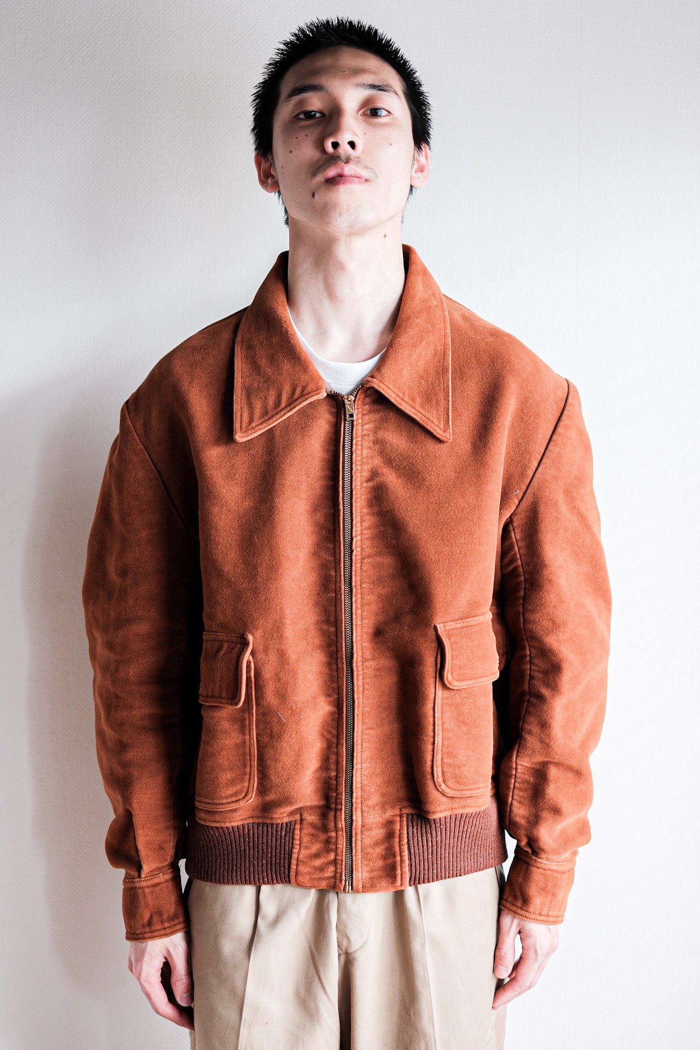 ［~40’s］French Vintage Brown Moleskin Cyclist Jacket