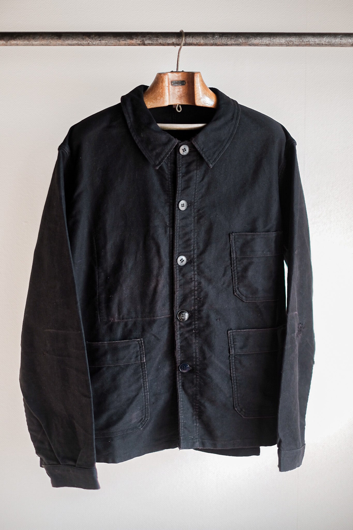 【~60's】French Vintage Black Moleskin Work Jacket