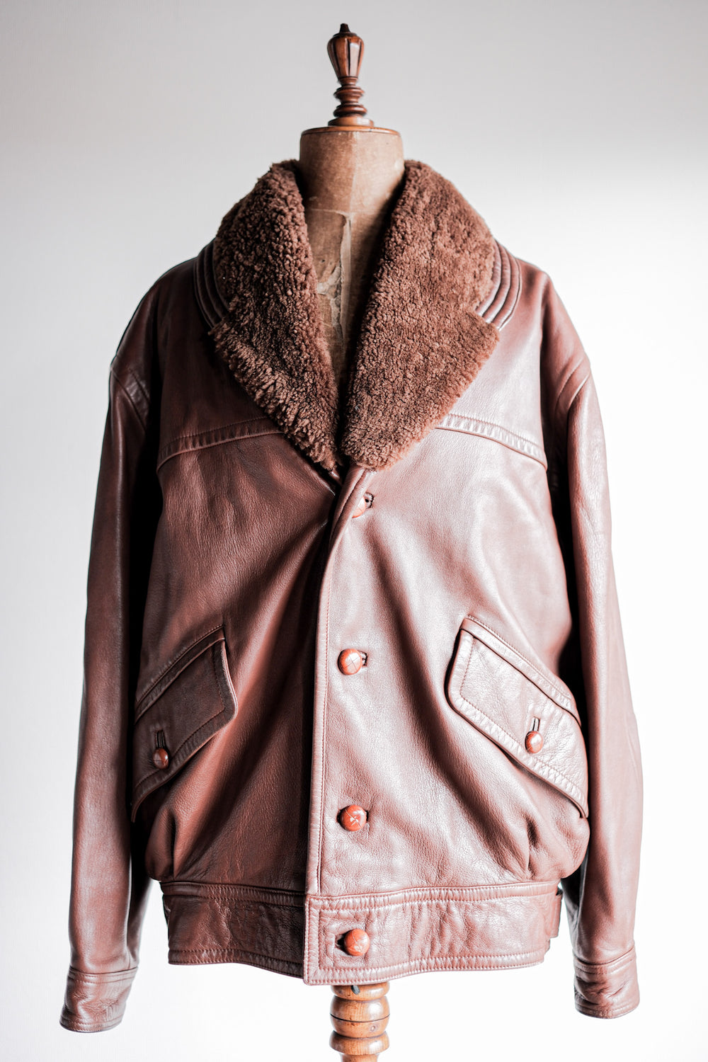［~80's］Old Gucci Shawl Collar Leather Bomber Jacket Size.52
