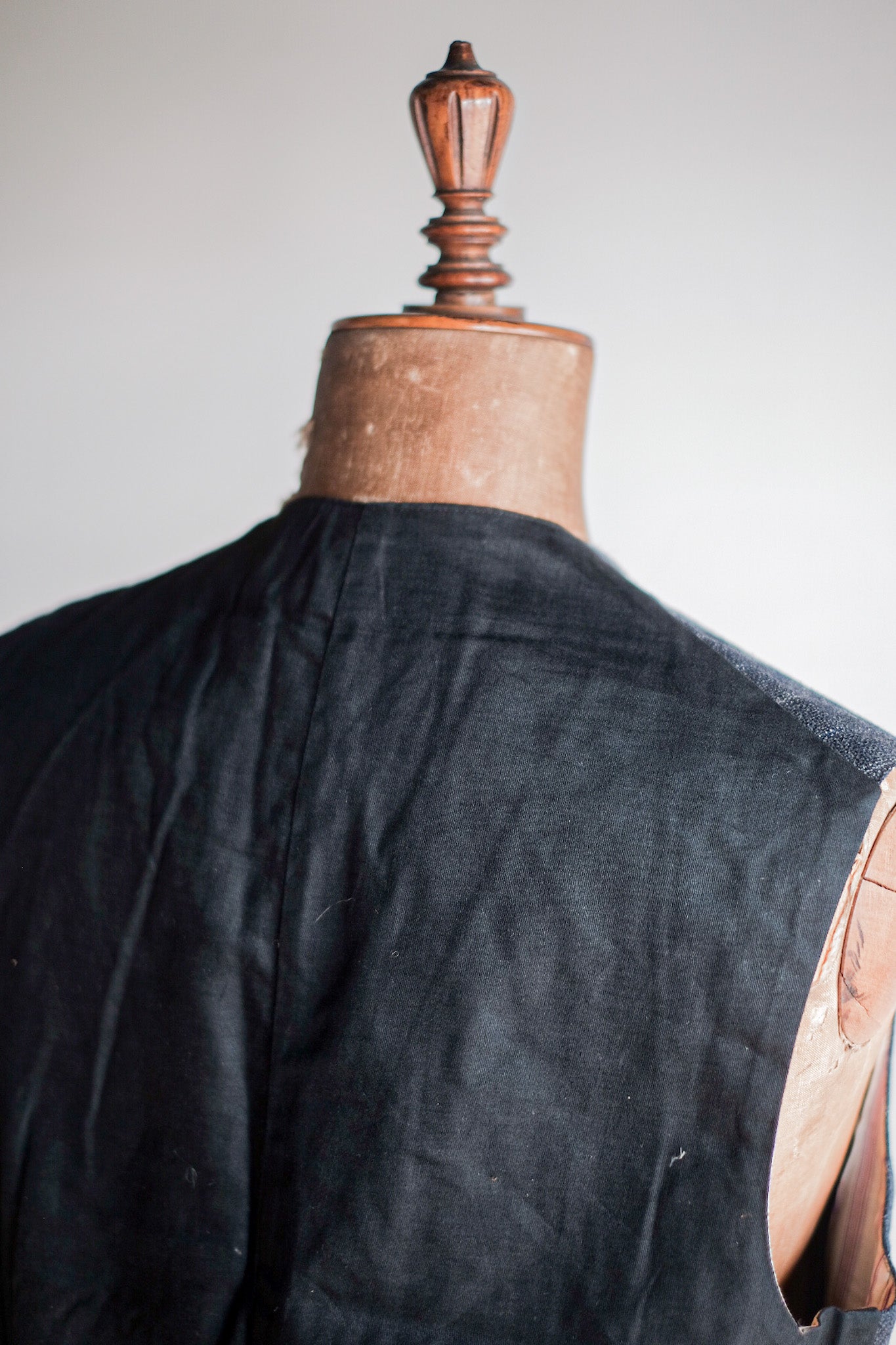 【~40's】French Vintage Gray Wool Striped Work Gilet