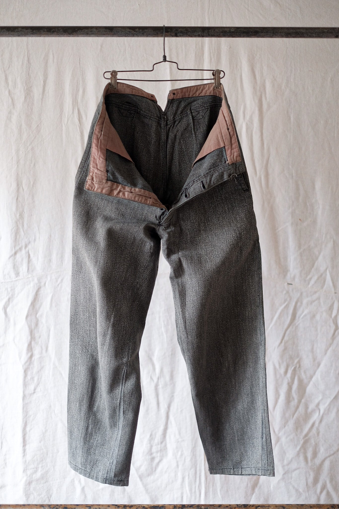 [~ 30's] French Vintage Black Chambray Work Pant