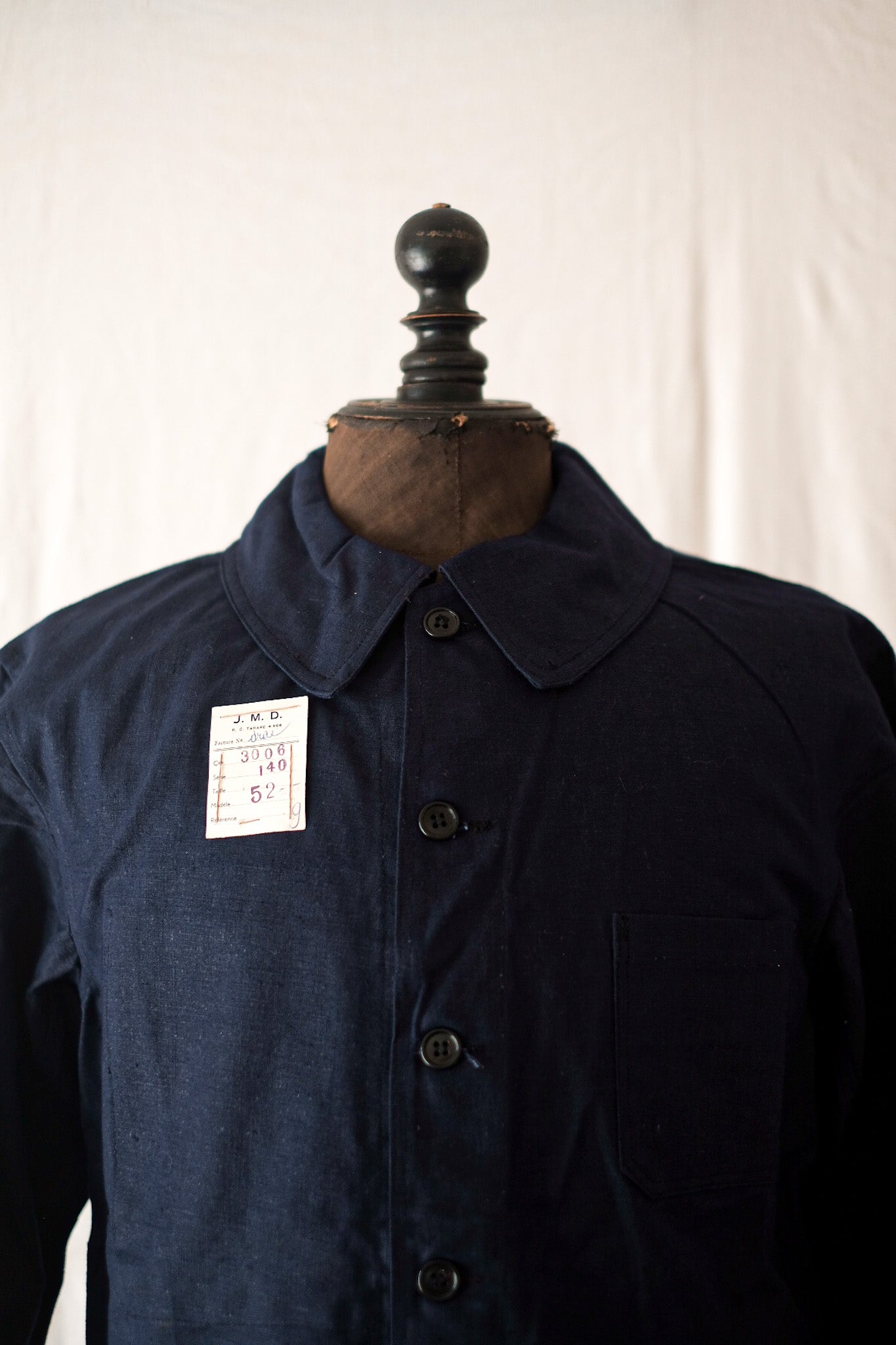 [~ 50 년대] 프랑스 빈티지 인디고 리넨 작업 재킷 "데드 스톡"