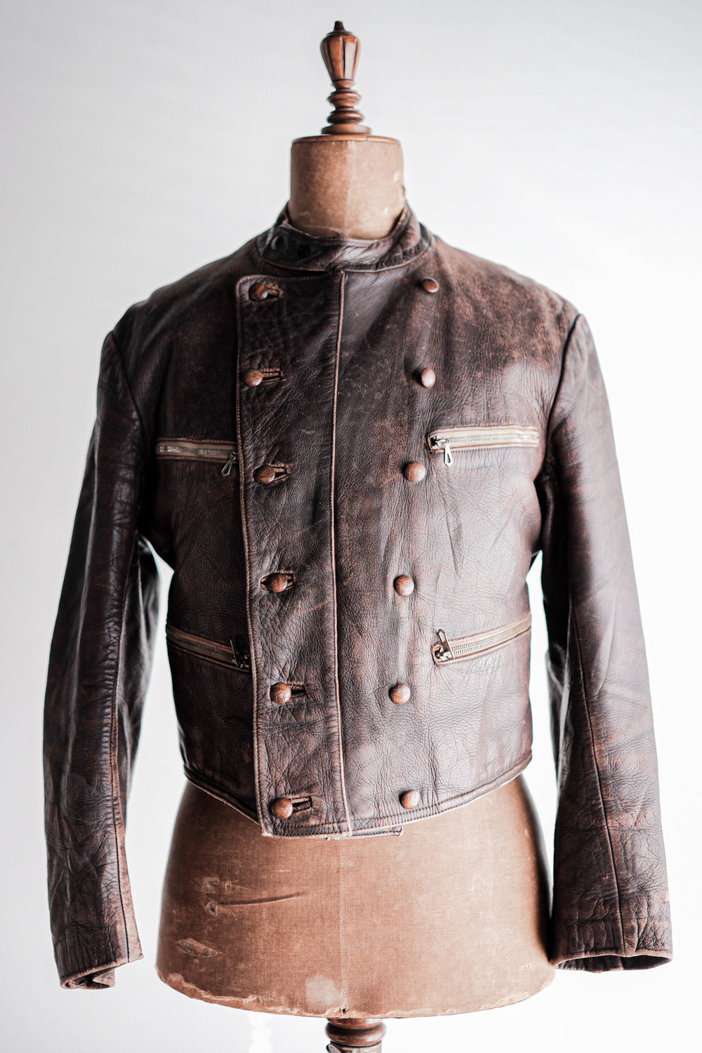 ［~30's］German Vintage Double Breasted Motorcycle Leather Jacket