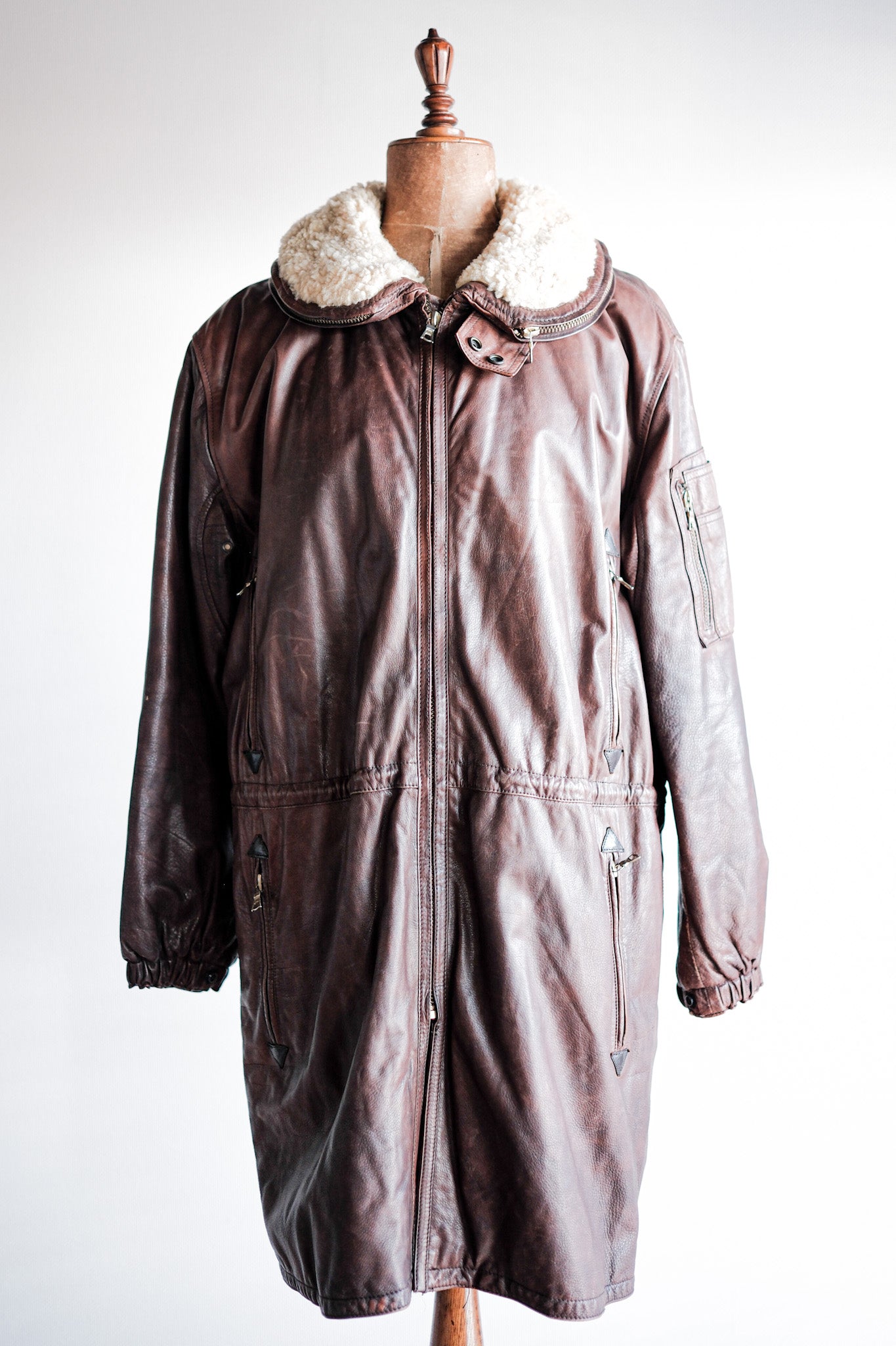 【~80's】Old GIORGIO ARMANI Aviator Style Leather Coat Size.48