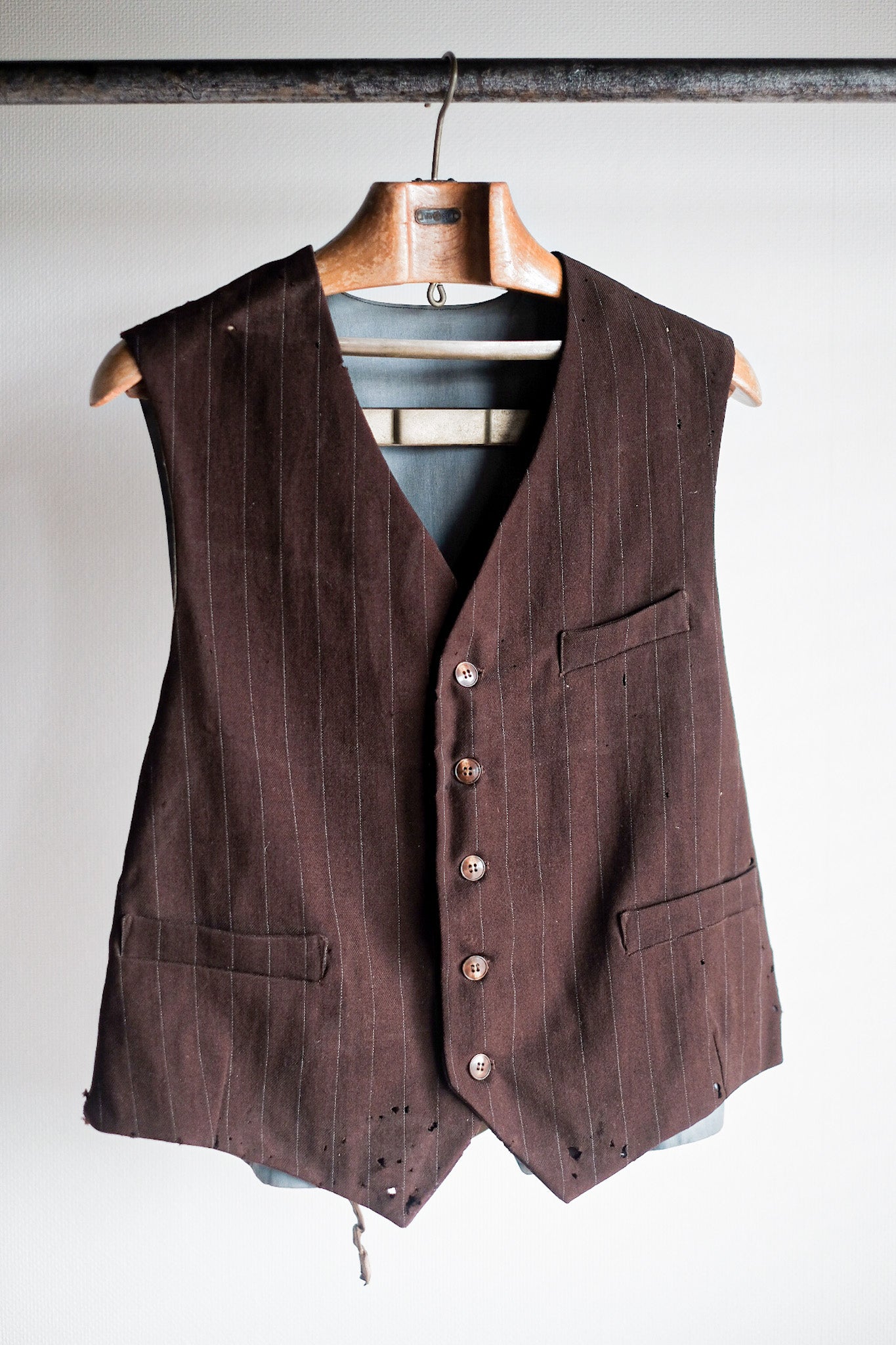 【~40's】French Vintage Brown Wool Work Gilet