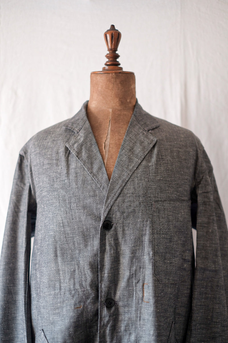 [~ 40's] ผ้าลินินวินเทจฝรั่งเศสแชมเบรย์ Atelier เสื้อโค้ท "Au Molinel" "Dead Stock"