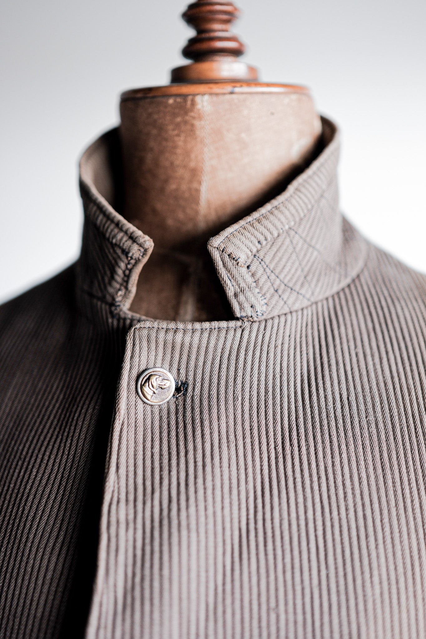 ［~40's］French Vintage Brown Cotton Pique Lapel Gamekeeper Hunting Jacket "Unusual Pattern"