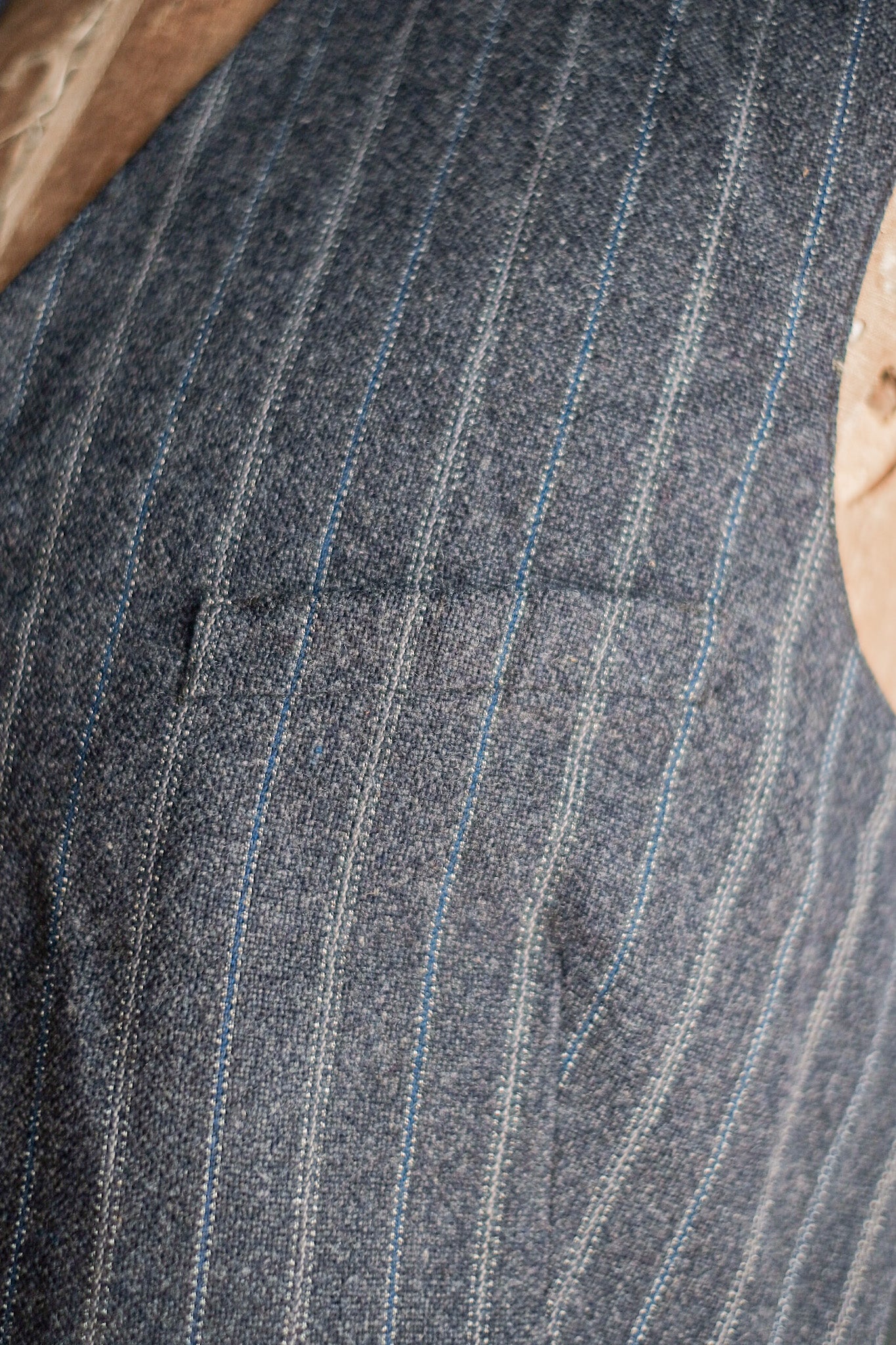 【~40's】French Vintage Gray Wool Striped Work Gilet