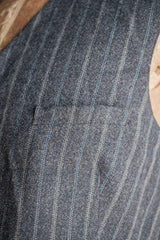 [~ 40's] French Vintage Grey Wool Striped Work Gilet