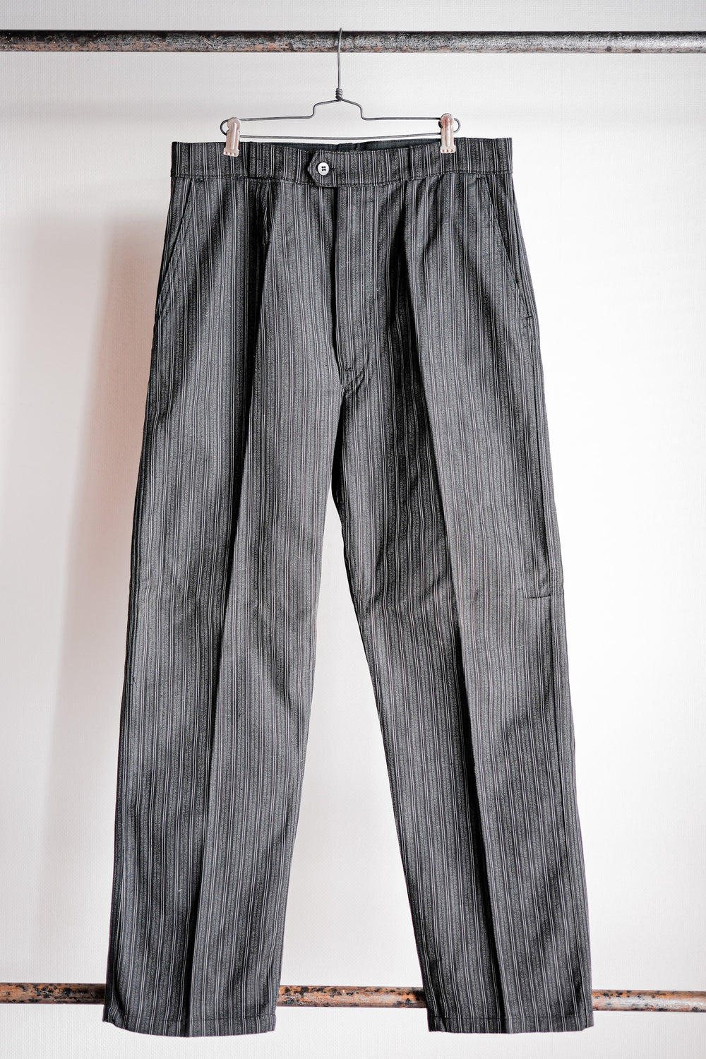 【~50's】French Vintage Cotton Striped Work Pants "CREPIER" "Dead Stock"