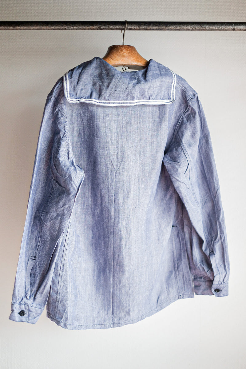 [~ 50's] เสื้อเชิ้ตผ้าลินิน Ramie ของกองทัพเรือฝรั่งเศส "Dead Stock"