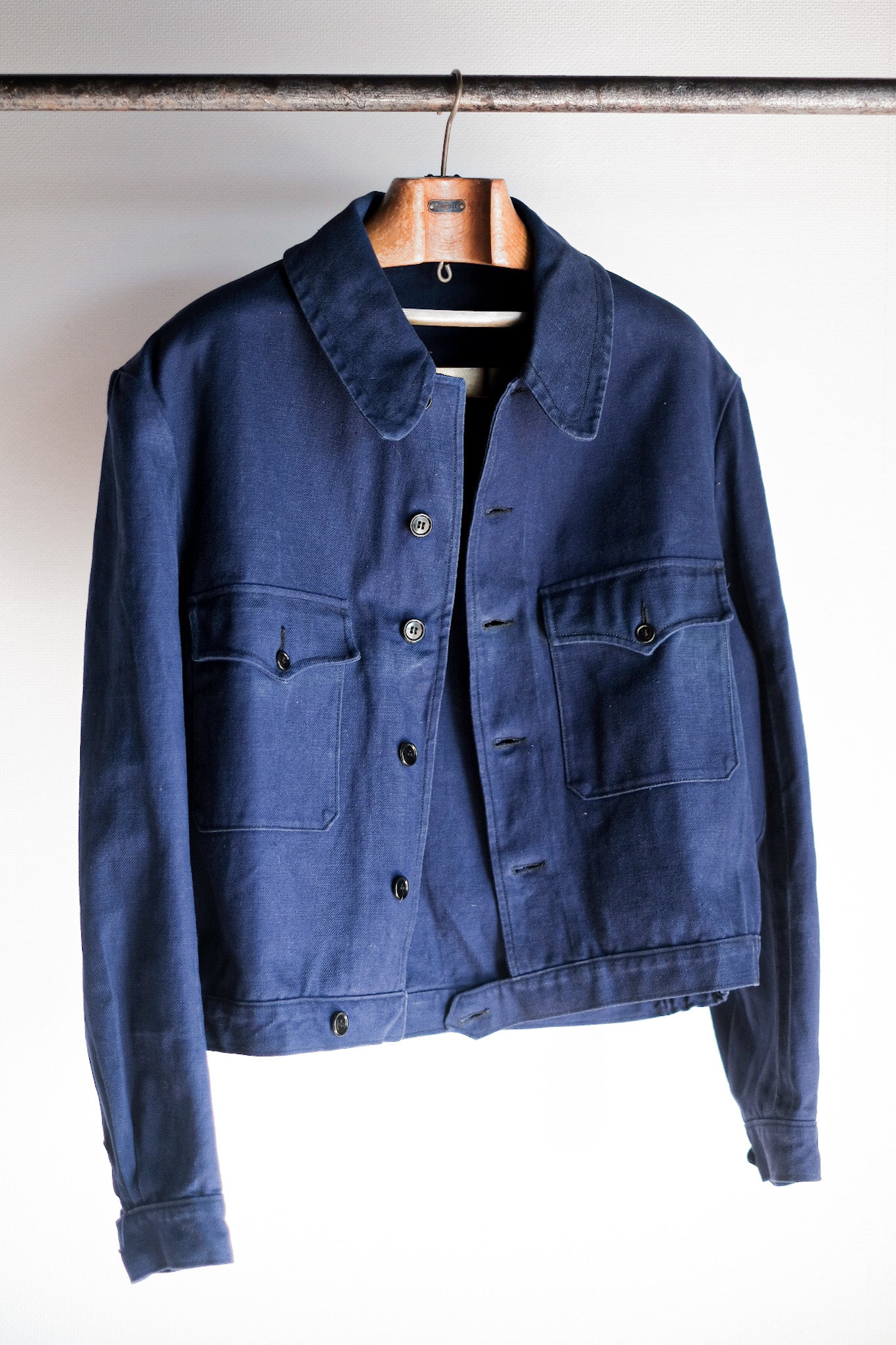 【~40's】French Vintage Blue Cotton Twill Cyclist Jacket