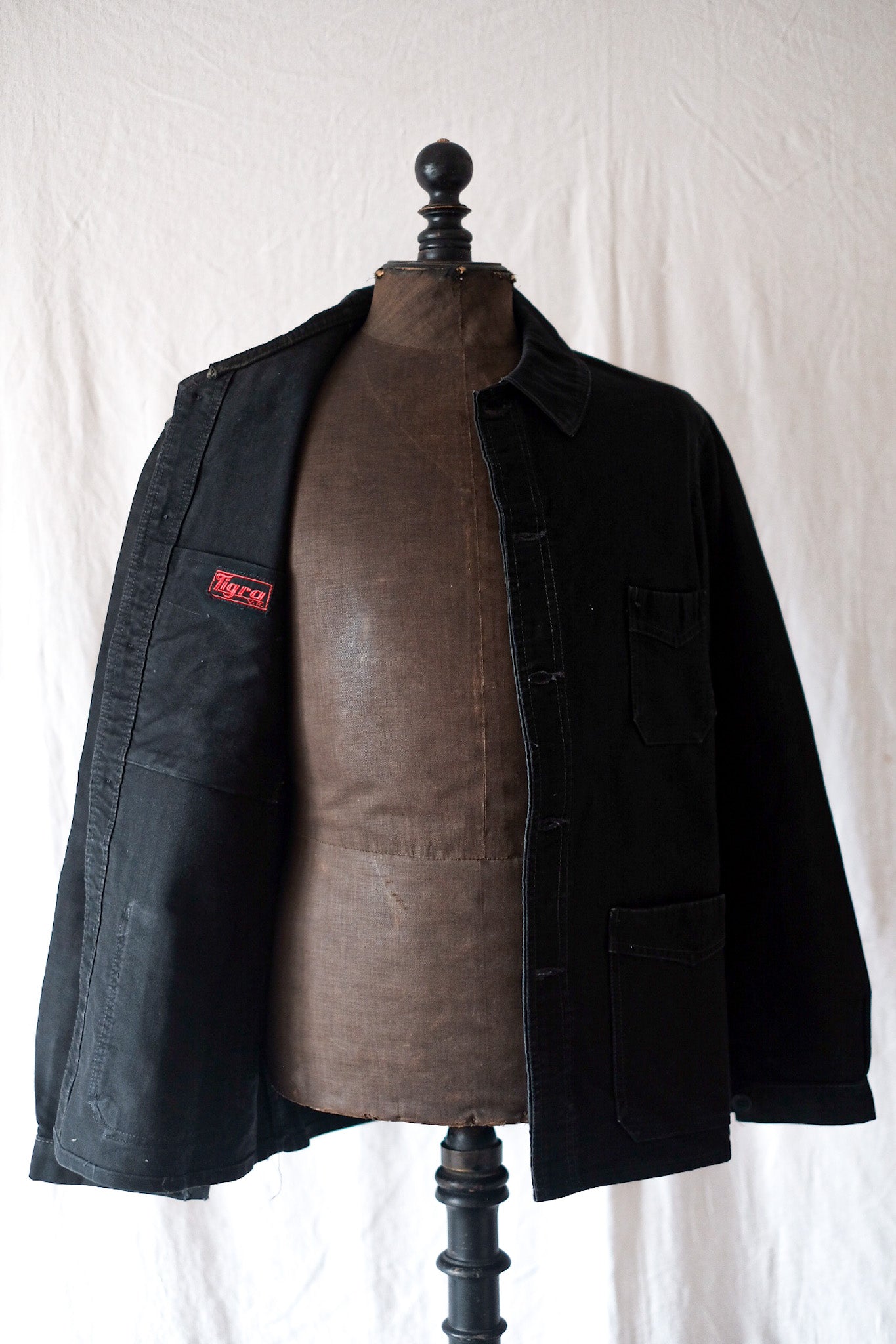 40's】French Vintage Black Moleskin Work Jacket