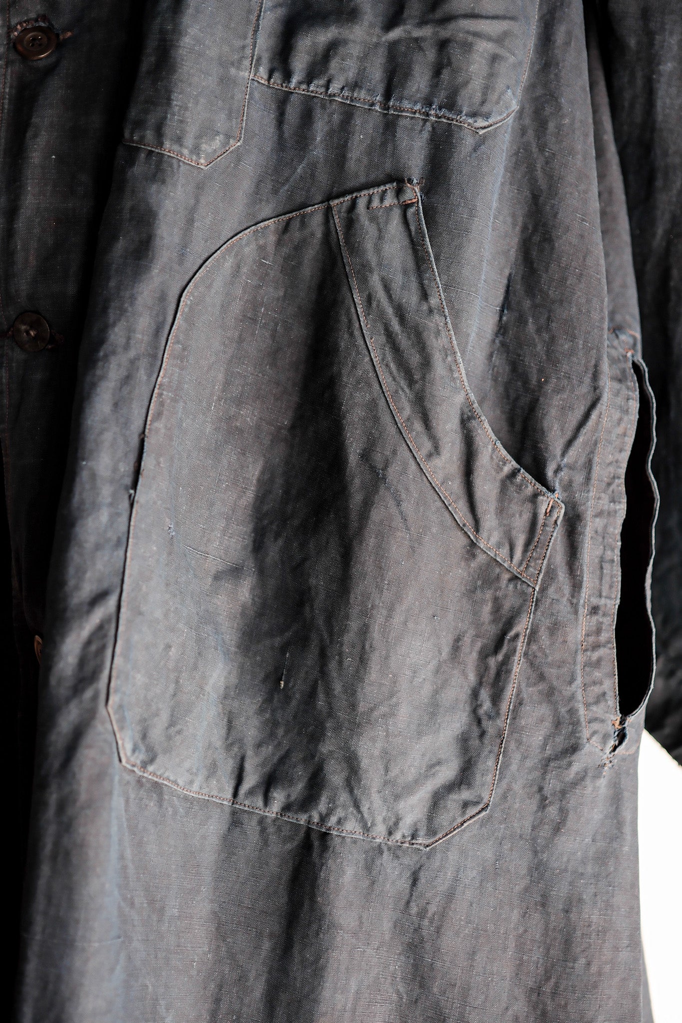 [ต้น 20 C] เสื้อคลุมผ้าลินิน Indigo Maquignon ของฝรั่งเศสโบราณ