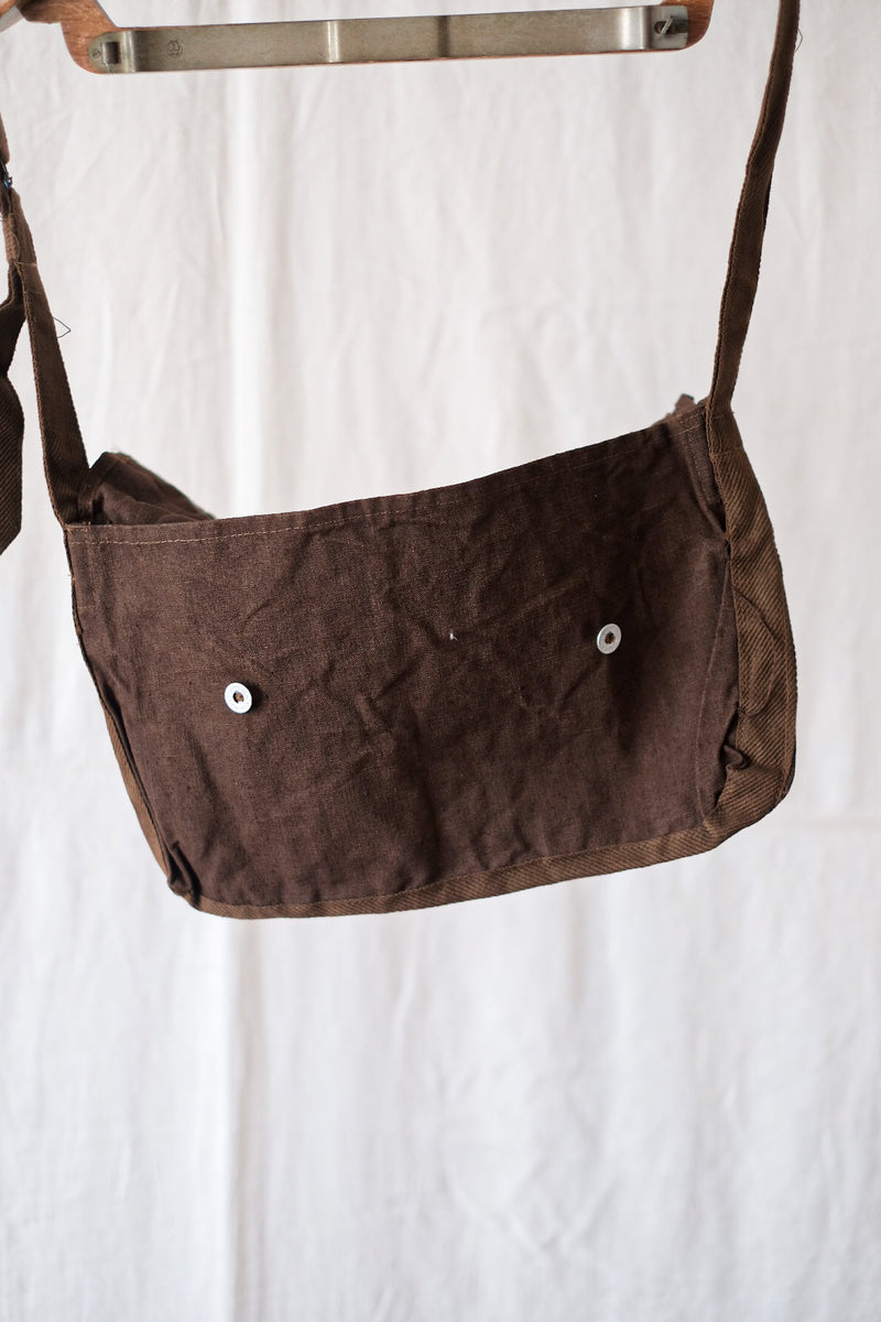 【~40's】French Army Brown Linen Musette Bag "Dead Stock"