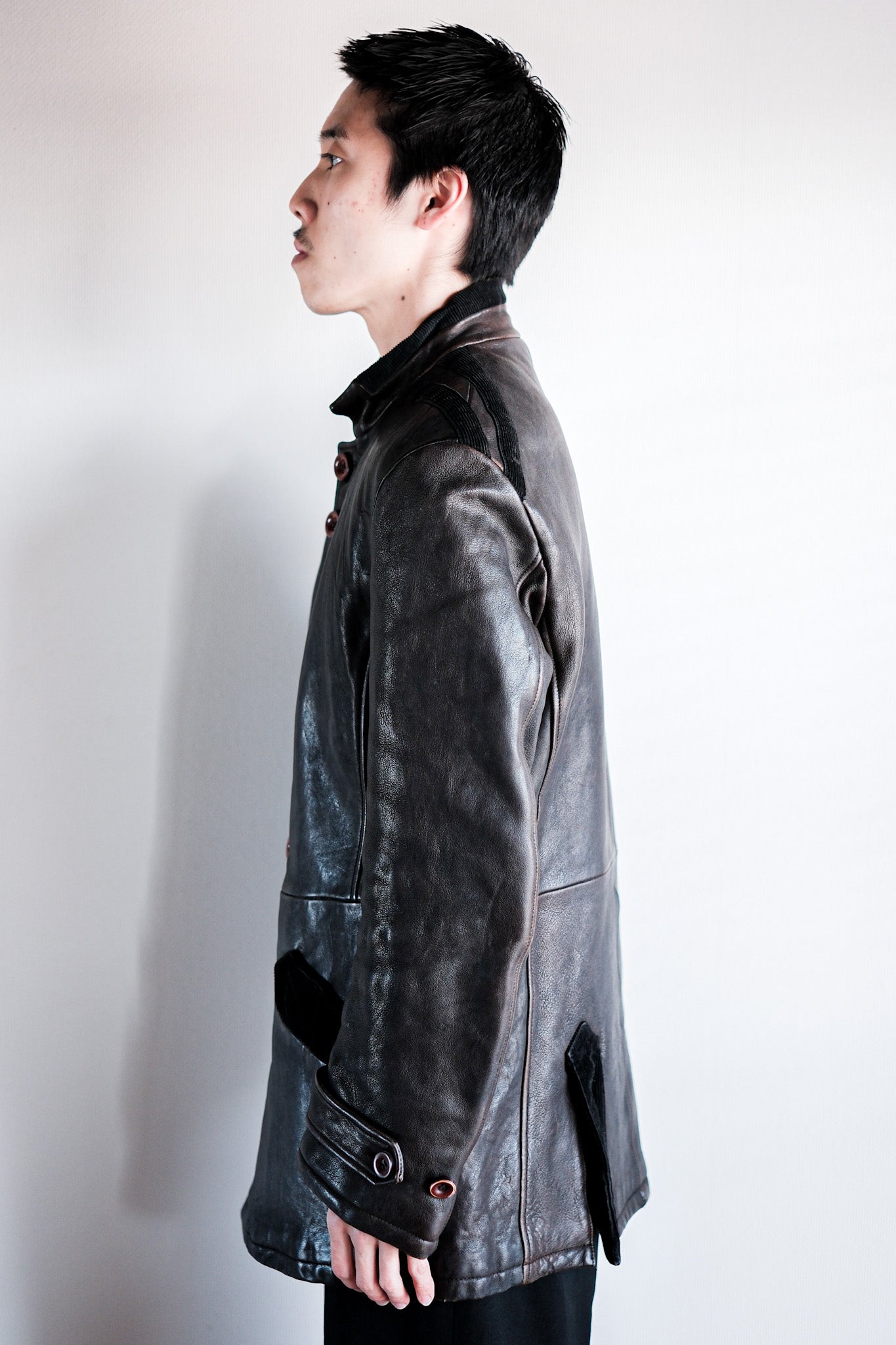 ［~90's］Old EMPORIO ARMANI Stand Collar Leather Jacket Size.48