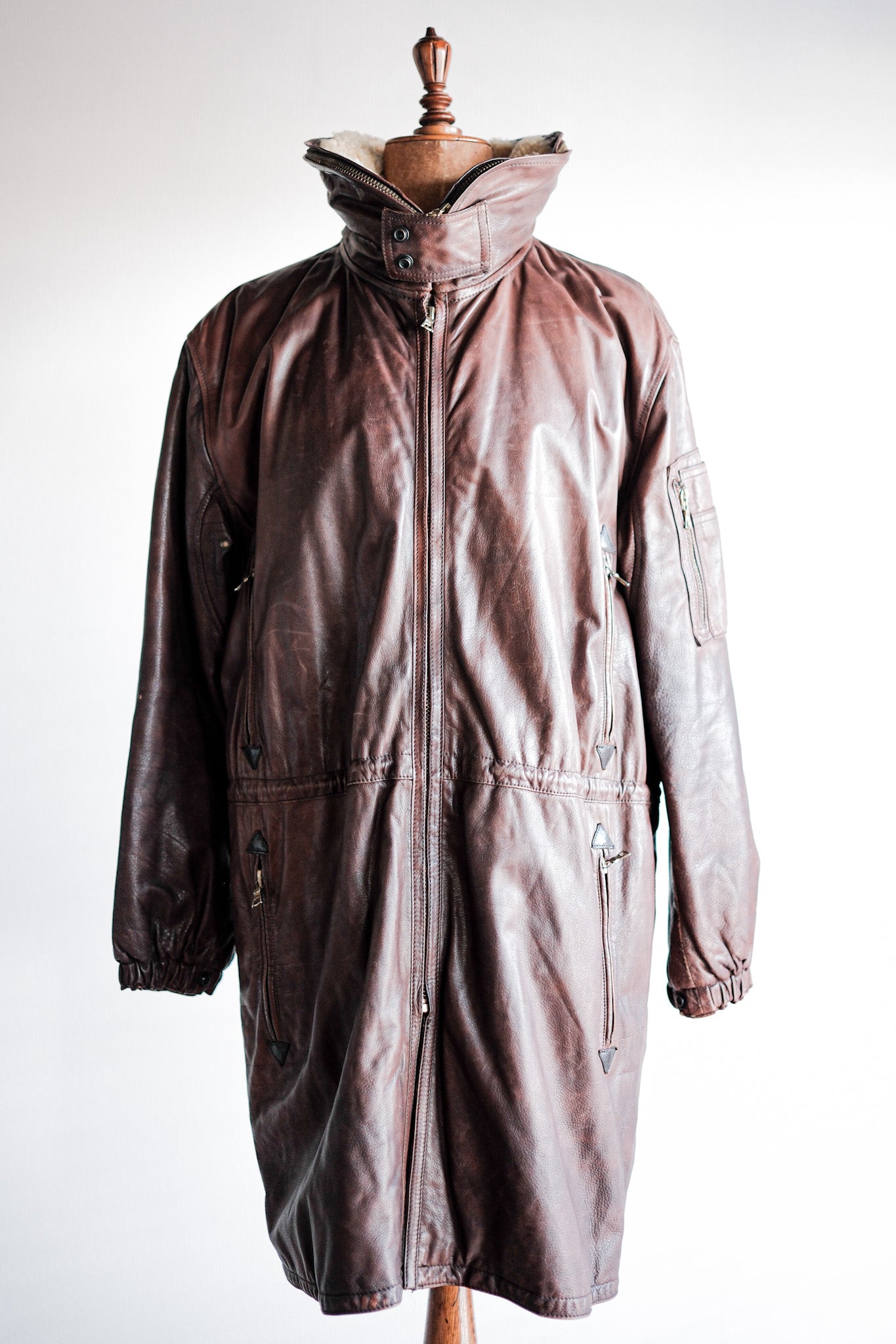 【~80's】Old GIORGIO ARMANI Aviator Style Leather Coat Size.48